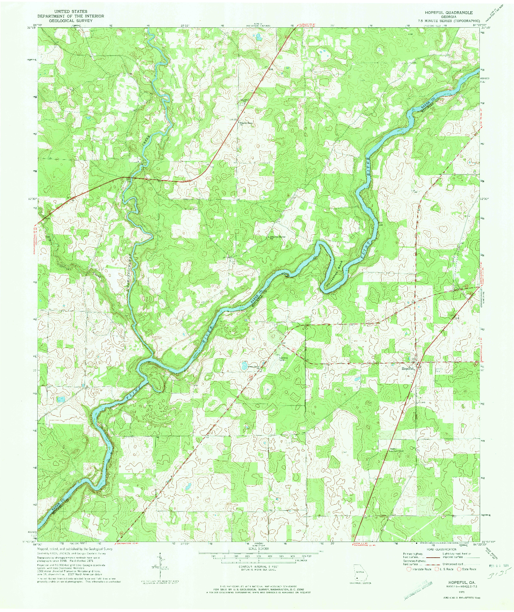 USGS 1:24000-SCALE QUADRANGLE FOR HOPEFUL, GA 1971