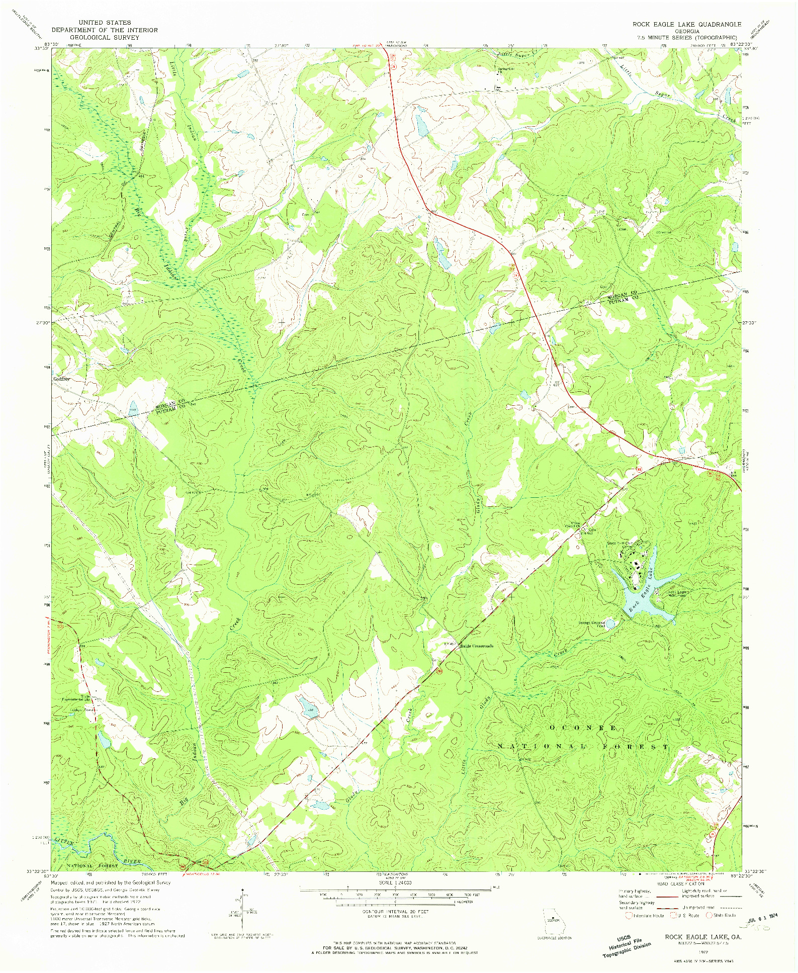 USGS 1:24000-SCALE QUADRANGLE FOR ROCK EAGLE LAKE, GA 1972