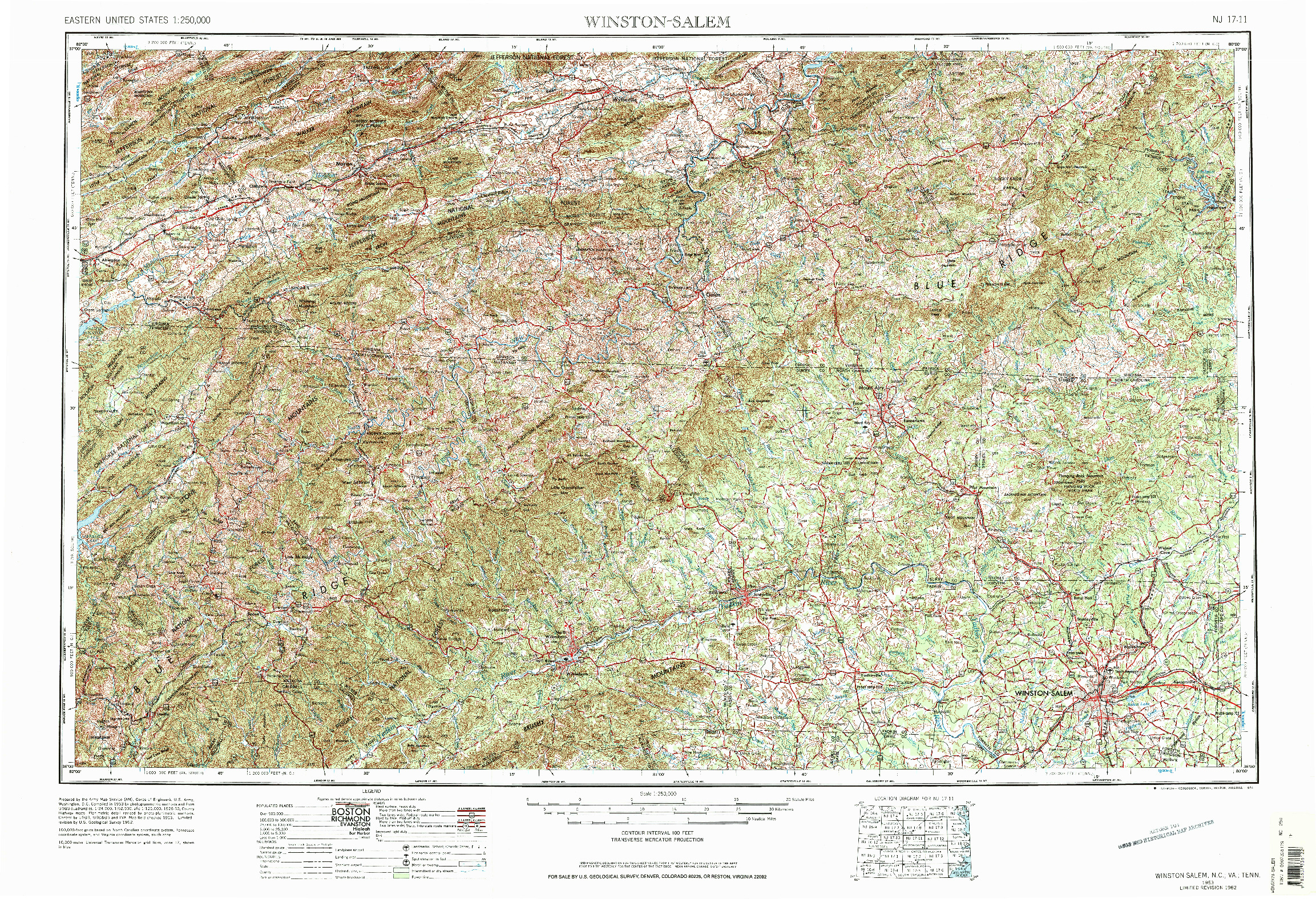USGS 1:250000-SCALE QUADRANGLE FOR WINSTON-SALEM, NC 1953