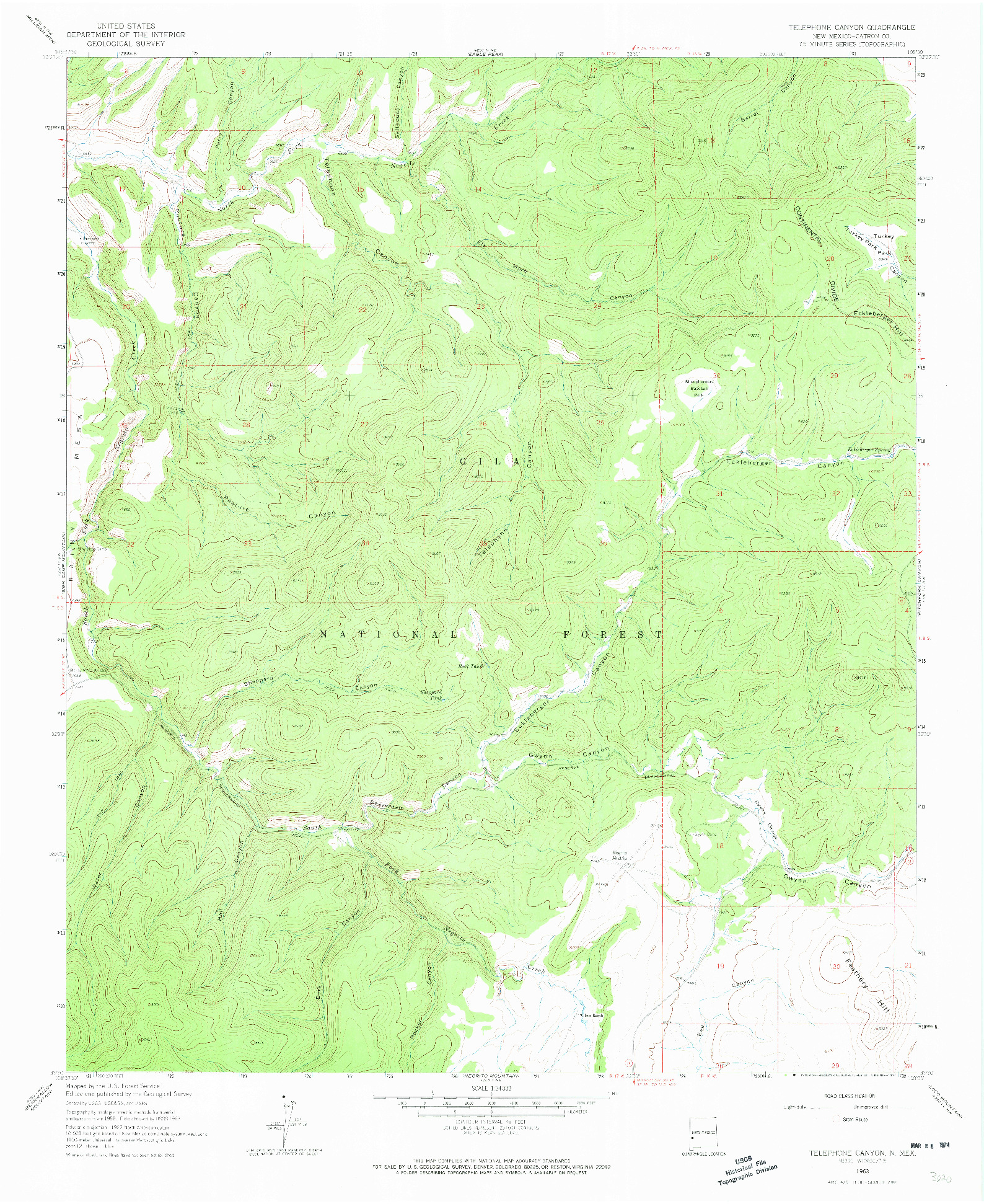 USGS 1:24000-SCALE QUADRANGLE FOR TELEPHONE CANYON, NM 1963