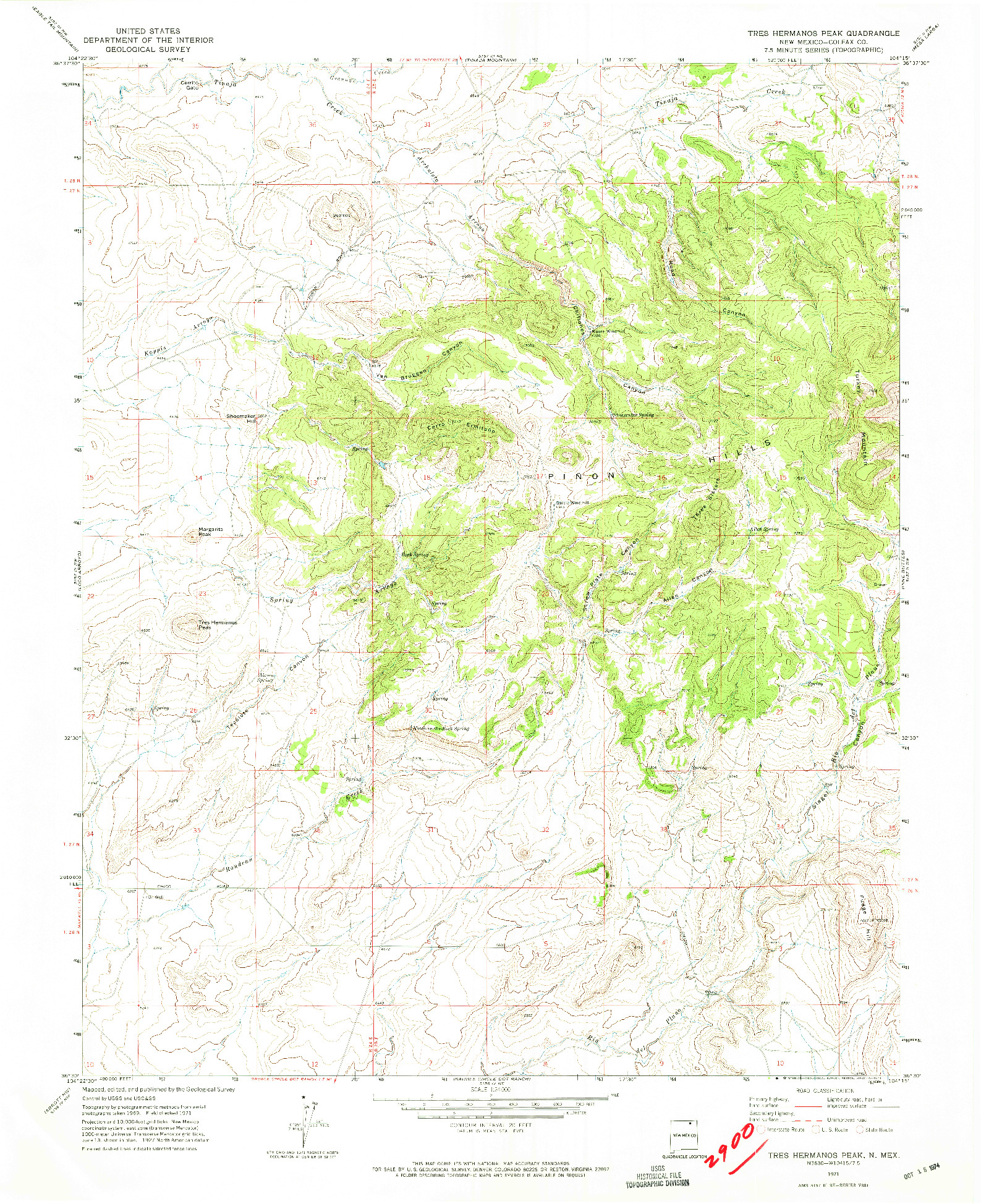 USGS 1:24000-SCALE QUADRANGLE FOR TRES HERMANOS PEAK, NM 1971