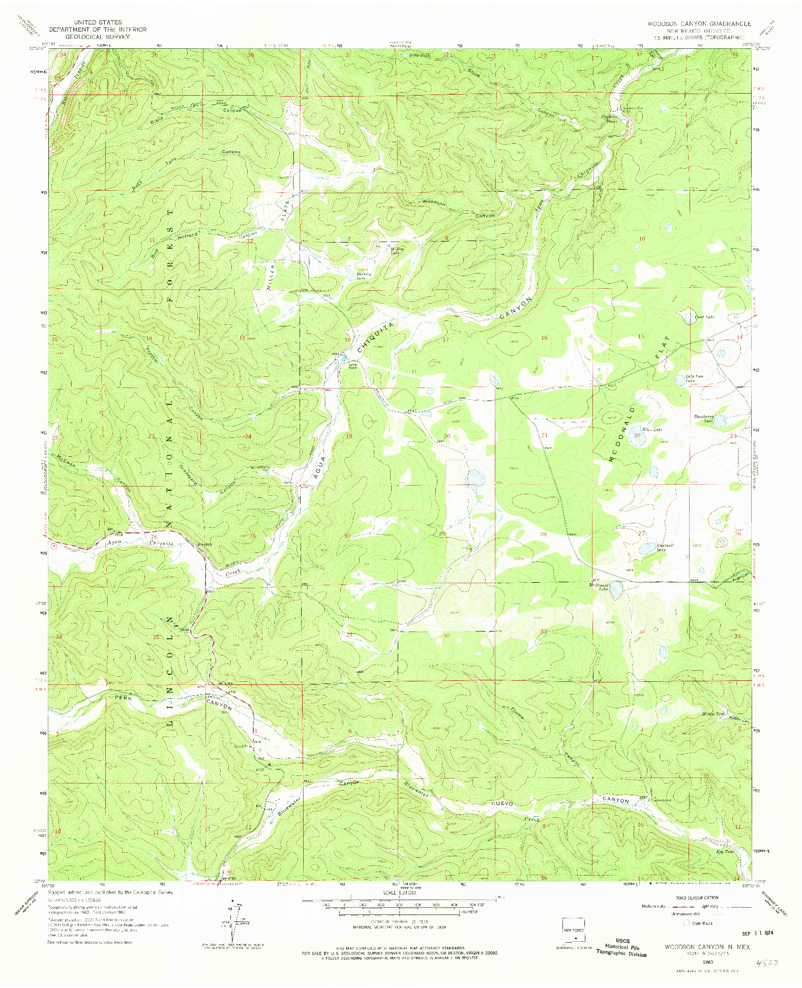 USGS 1:24000-SCALE QUADRANGLE FOR WOODSON CANYON, NM 1963