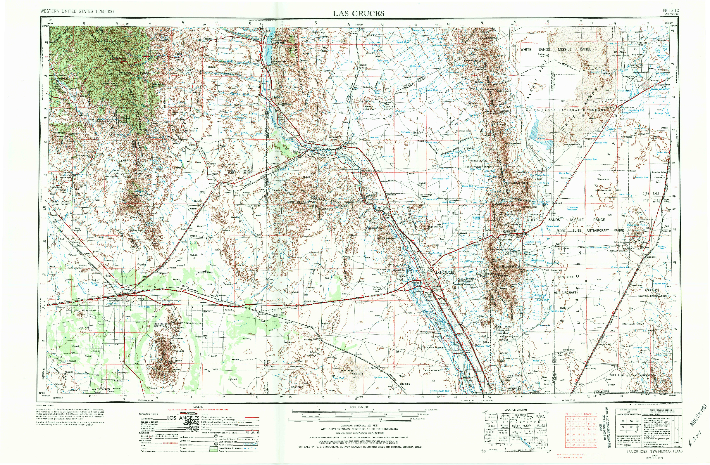 USGS 1:250000-SCALE QUADRANGLE FOR LAS CRUCES, NM 1955