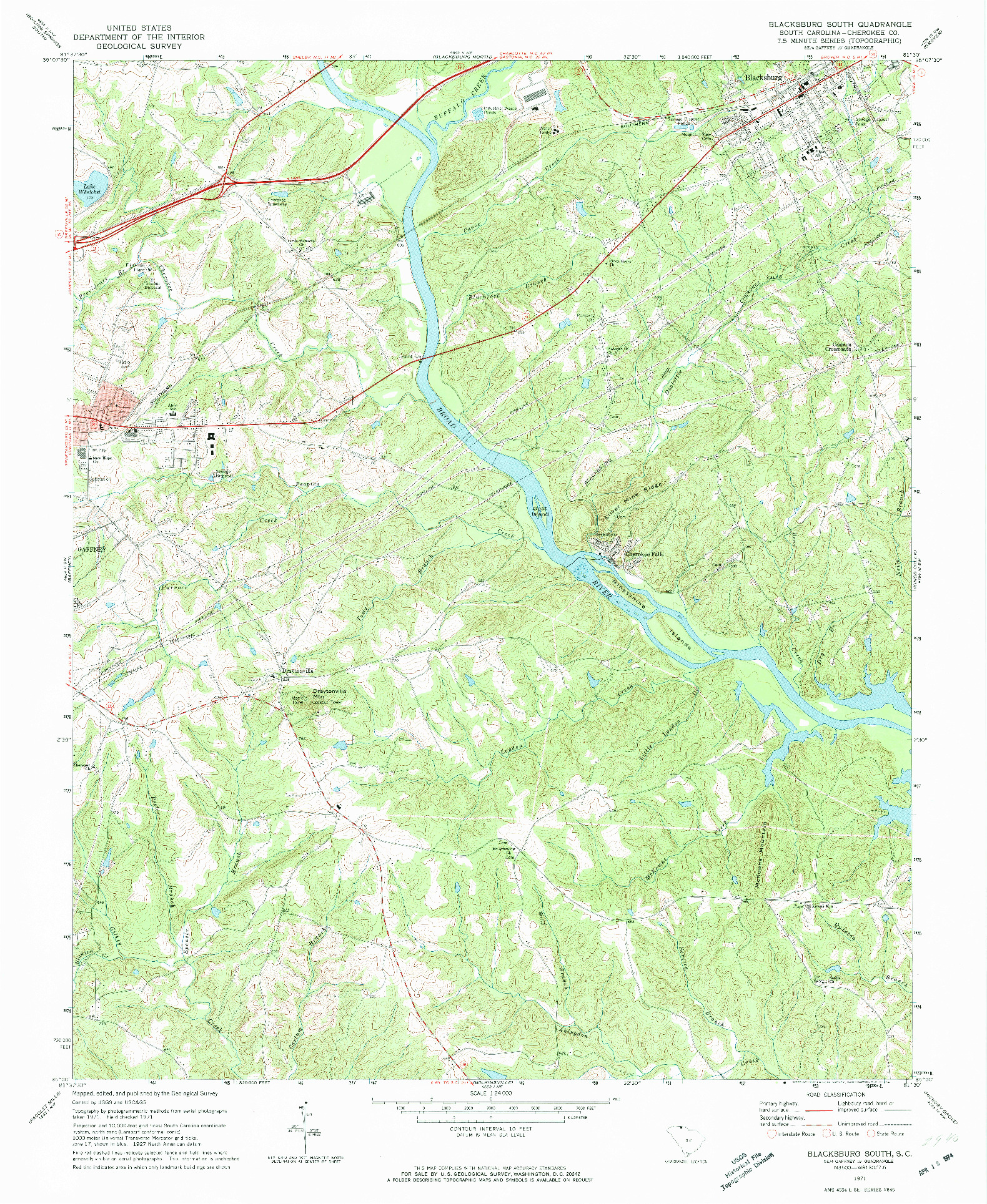 USGS 1:24000-SCALE QUADRANGLE FOR BLACKSBURG SOUTH, SC 1971