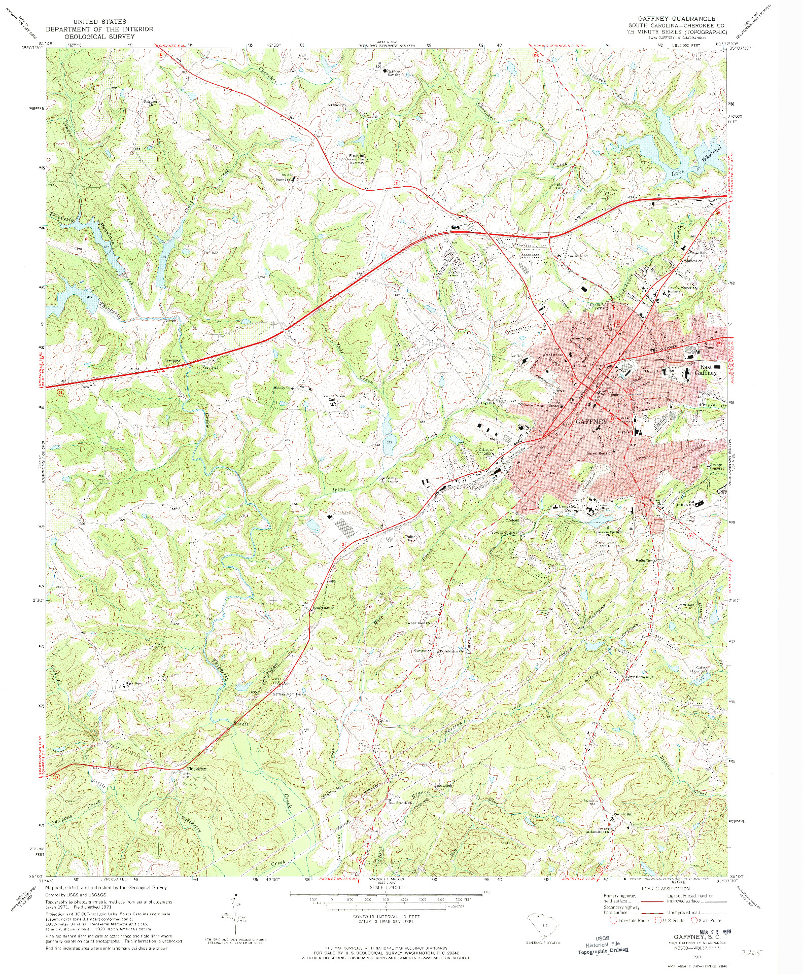 USGS 1:24000-SCALE QUADRANGLE FOR GAFFNEY, SC 1971