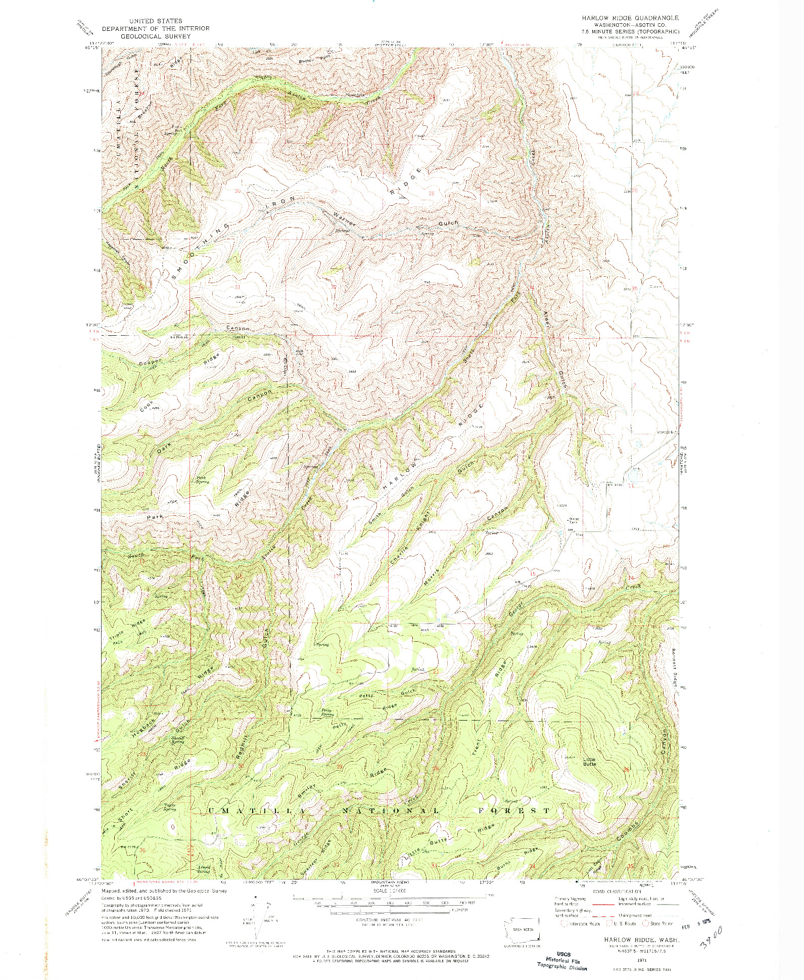 USGS 1:24000-SCALE QUADRANGLE FOR HARLOW RIDGE, WA 1971