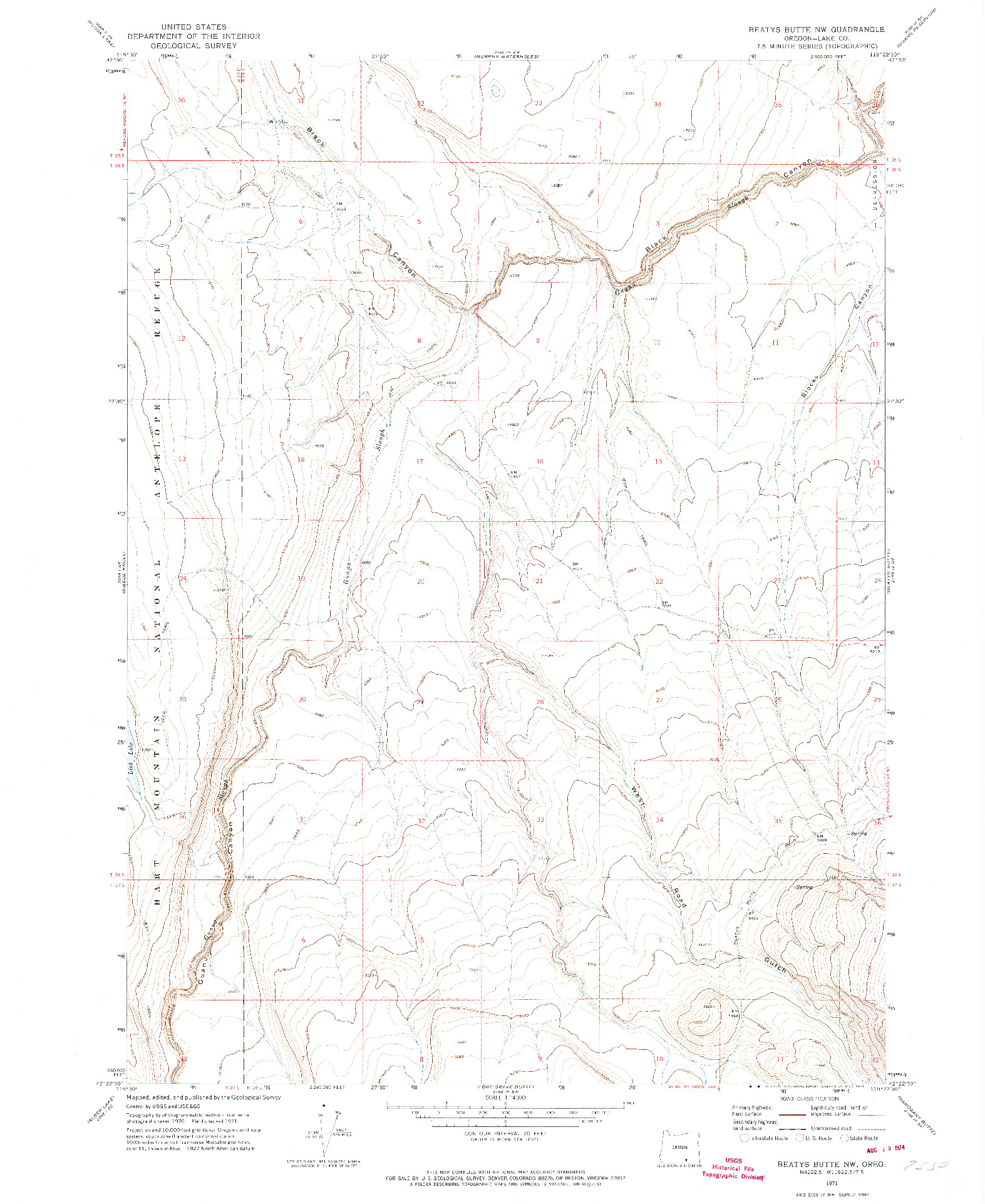 USGS 1:24000-SCALE QUADRANGLE FOR BEATYS BUTTE NW, OR 1971