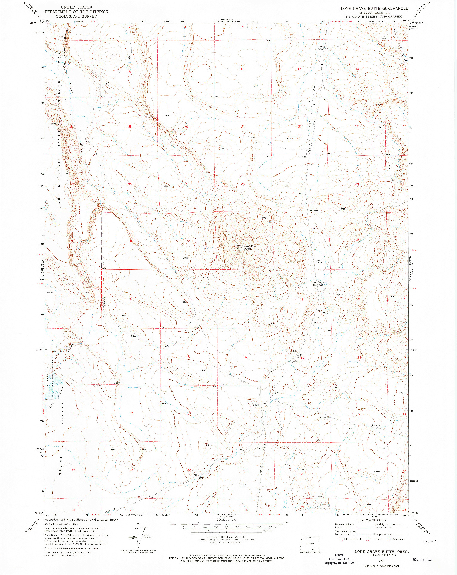 USGS 1:24000-SCALE QUADRANGLE FOR LONE GRAVE BUTTE, OR 1971