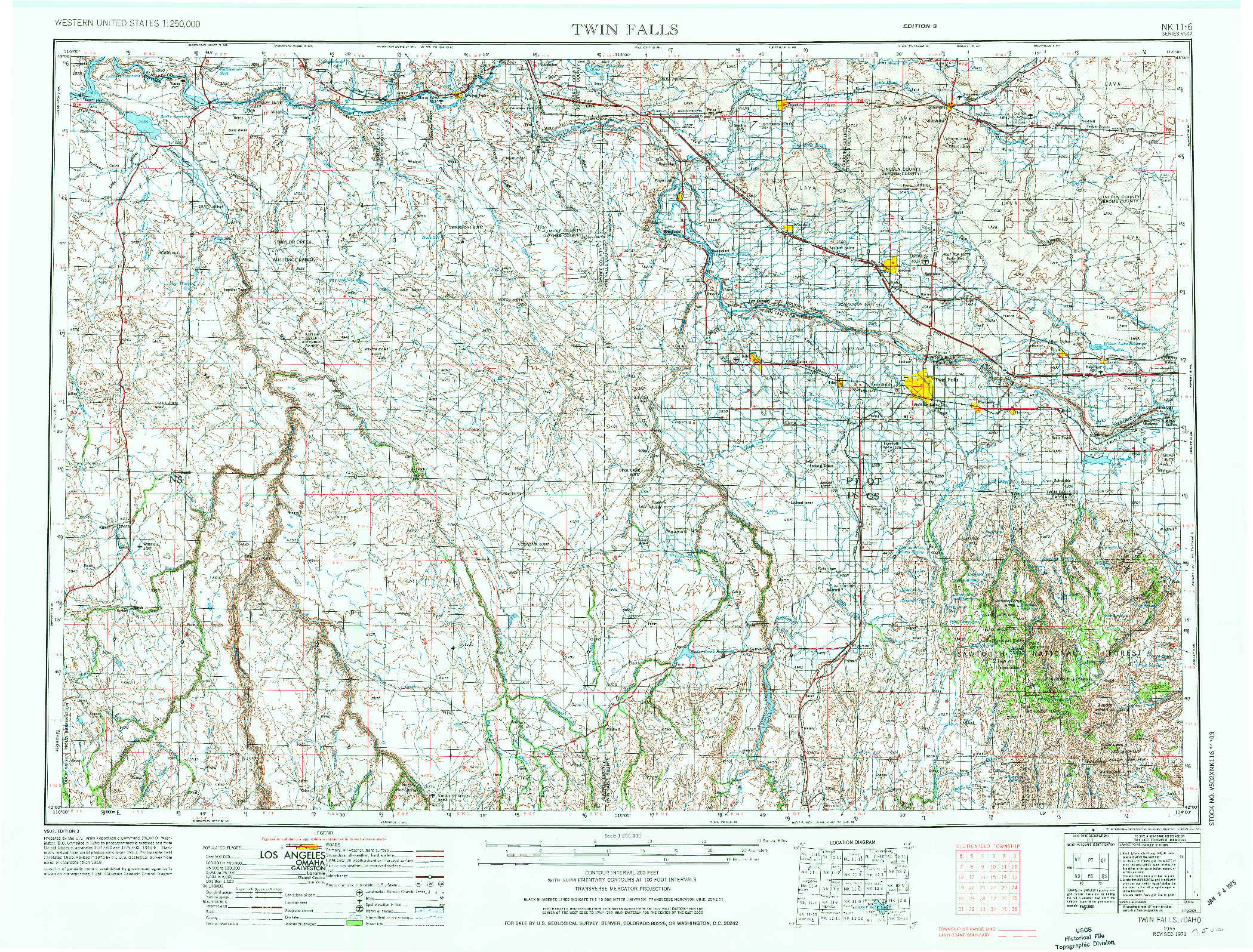 USGS 1:250000-SCALE QUADRANGLE FOR TWIN FALLS, ID 1955