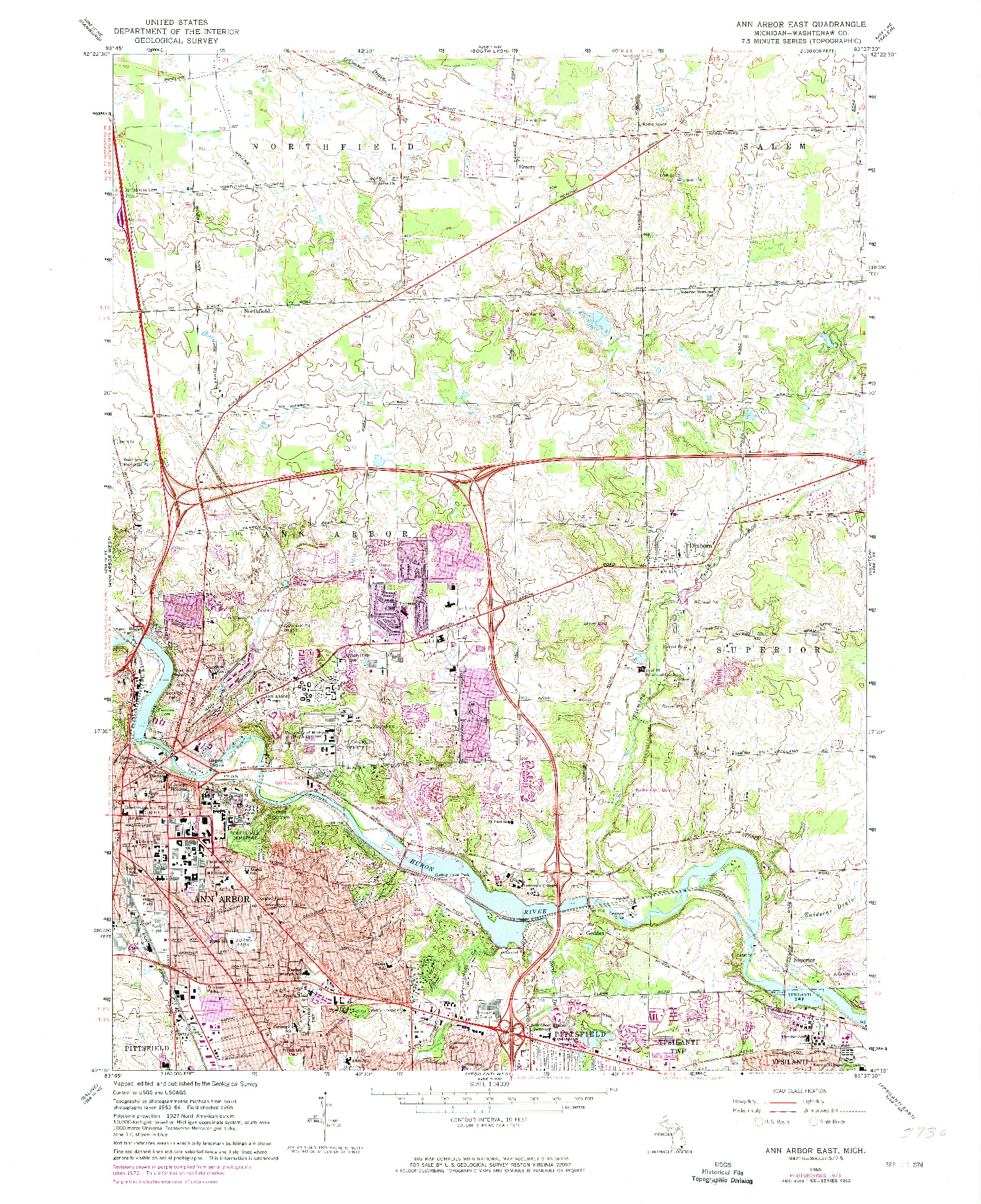 USGS 1:24000-SCALE QUADRANGLE FOR ANN ARBOR EAST, MI 1965