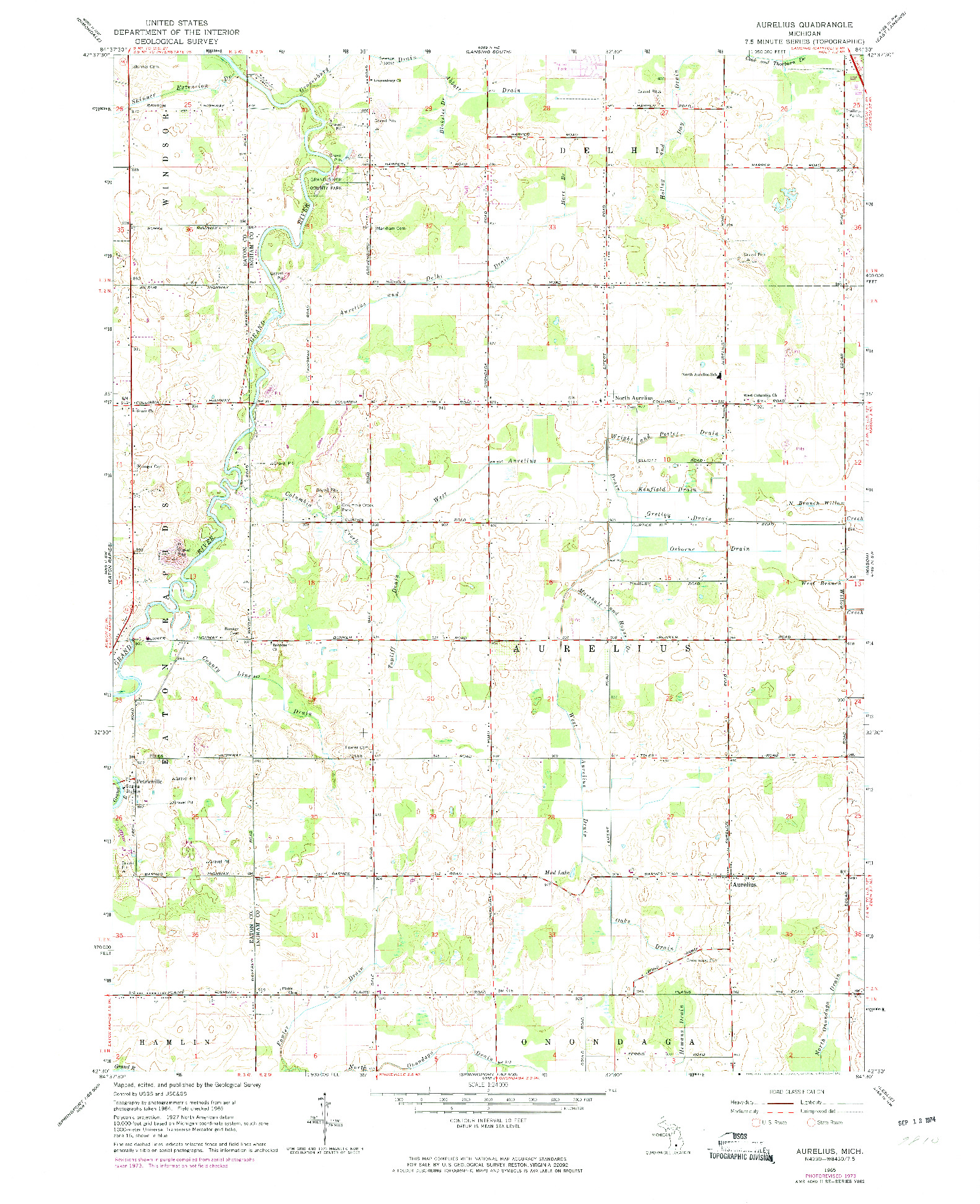 USGS 1:24000-SCALE QUADRANGLE FOR AURELIUS, MI 1965