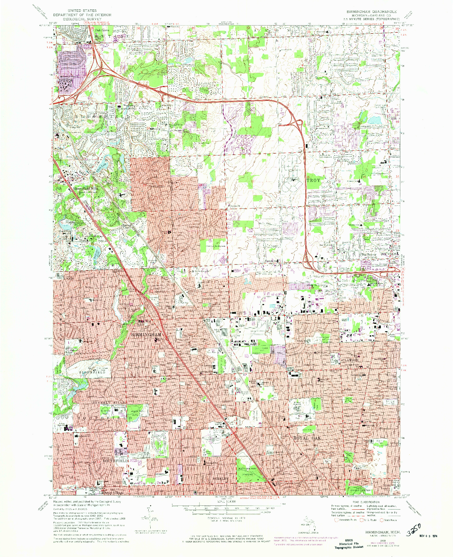 USGS 1:24000-SCALE QUADRANGLE FOR BIRMINGHAM, MI 1968