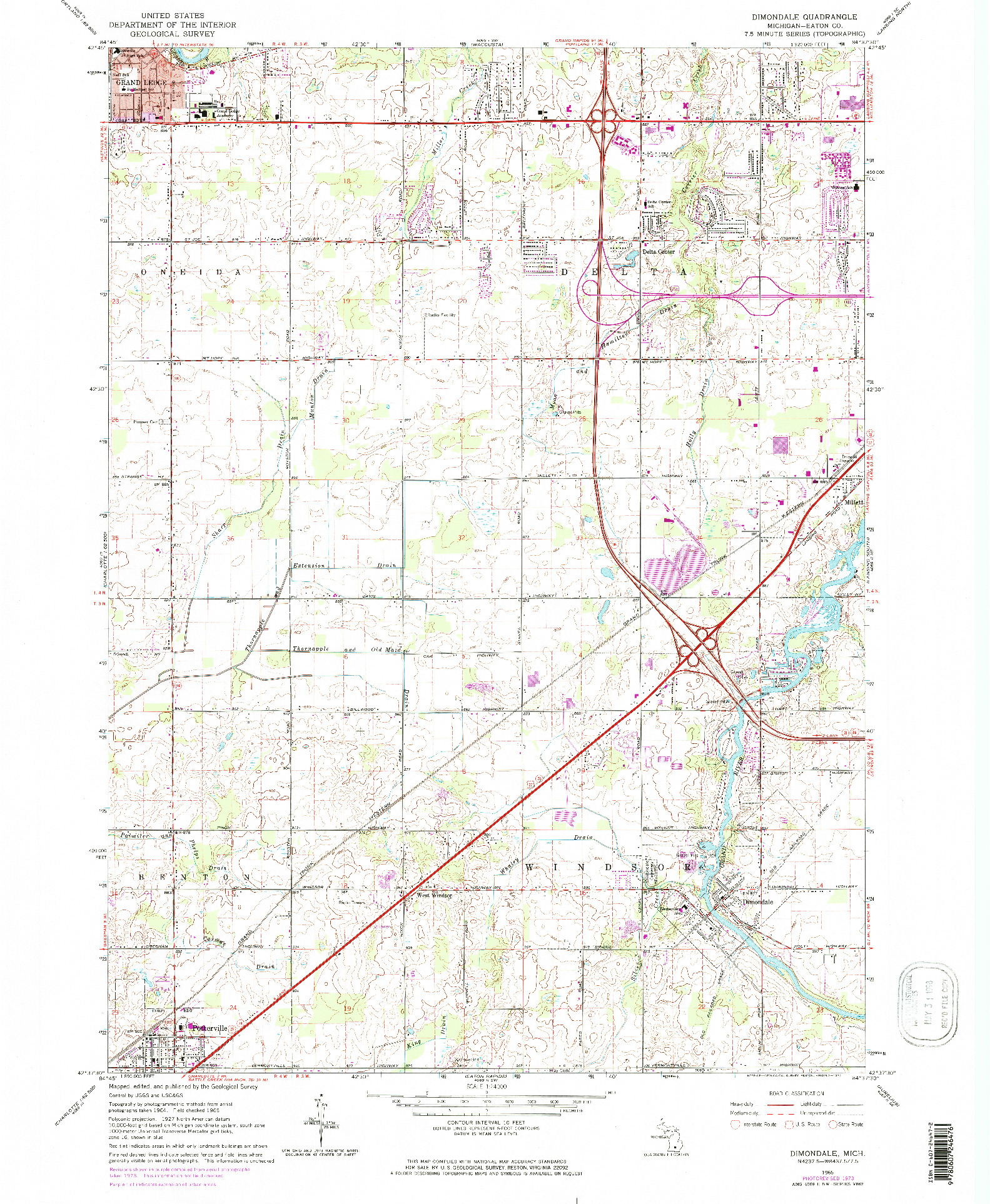 USGS 1:24000-SCALE QUADRANGLE FOR DIMONDALE, MI 1965