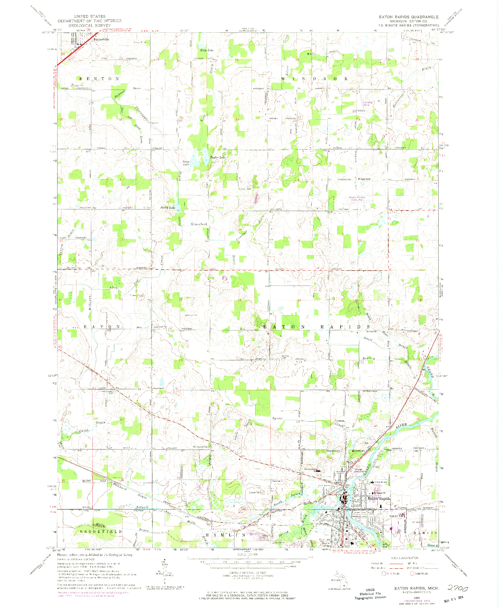 USGS 1:24000-SCALE QUADRANGLE FOR EATON RAPIDS, MI 1965