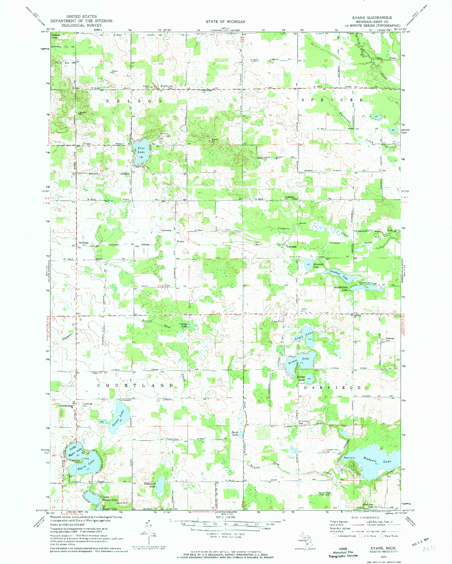 USGS 1:24000-SCALE QUADRANGLE FOR EVANS, MI 1972