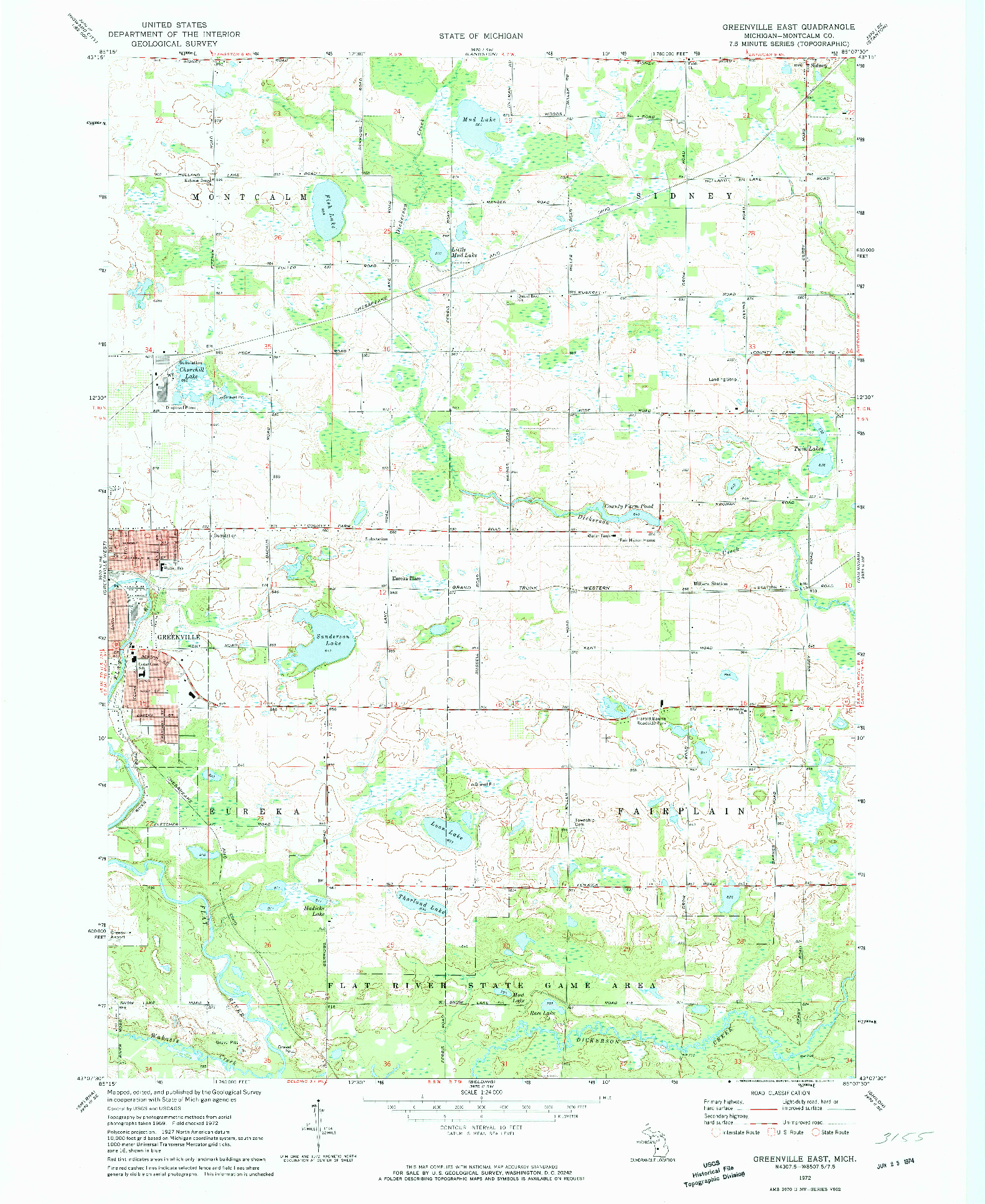 USGS 1:24000-SCALE QUADRANGLE FOR GREENVILLE EAST, MI 1972