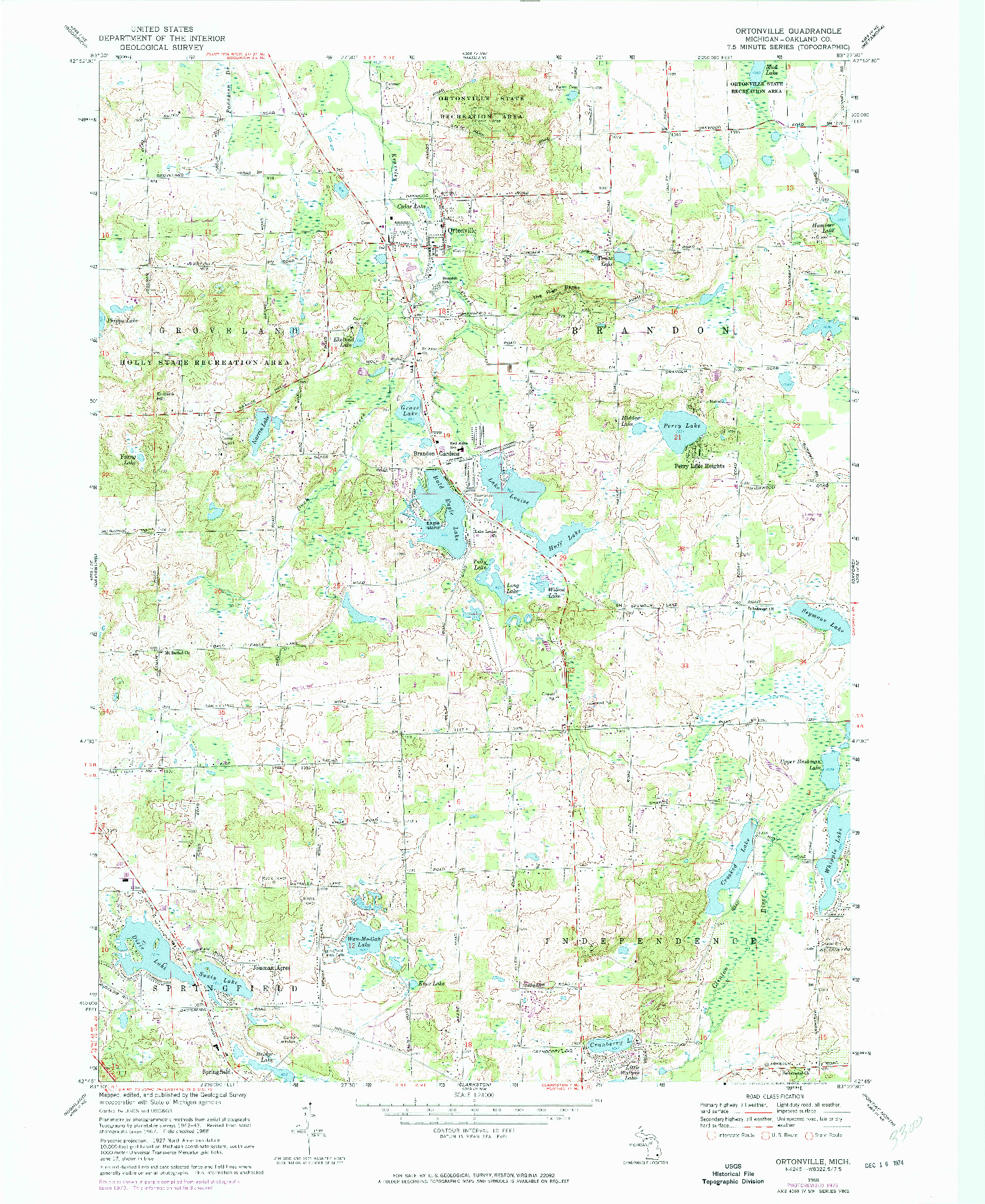 USGS 1:24000-SCALE QUADRANGLE FOR ORTONVILLE, MI 1968