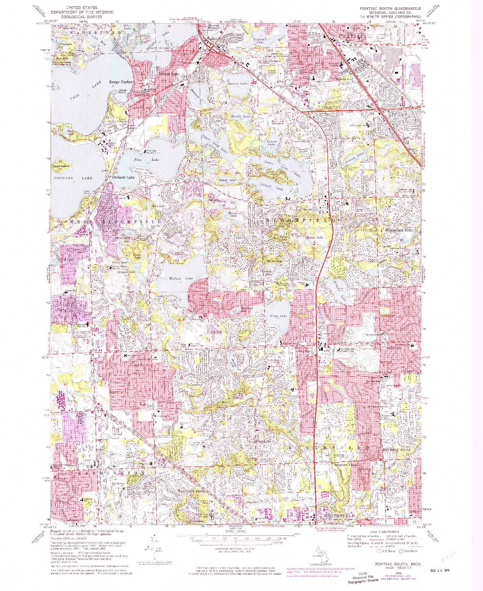 USGS 1:24000-SCALE QUADRANGLE FOR PONTIAC SOUTH, MI 1968