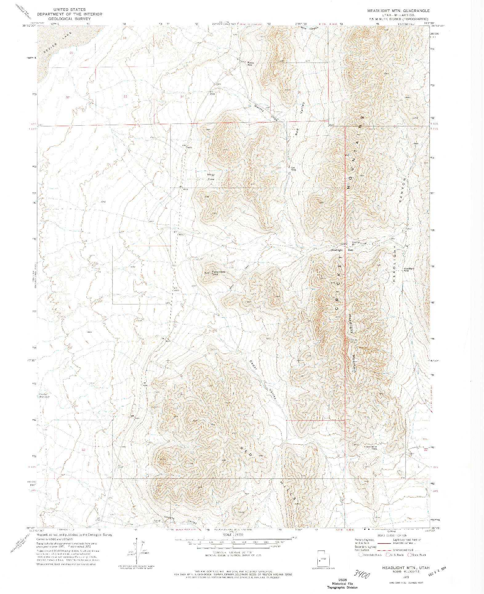 USGS 1:24000-SCALE QUADRANGLE FOR HEADLIGHT MTN, UT 1972