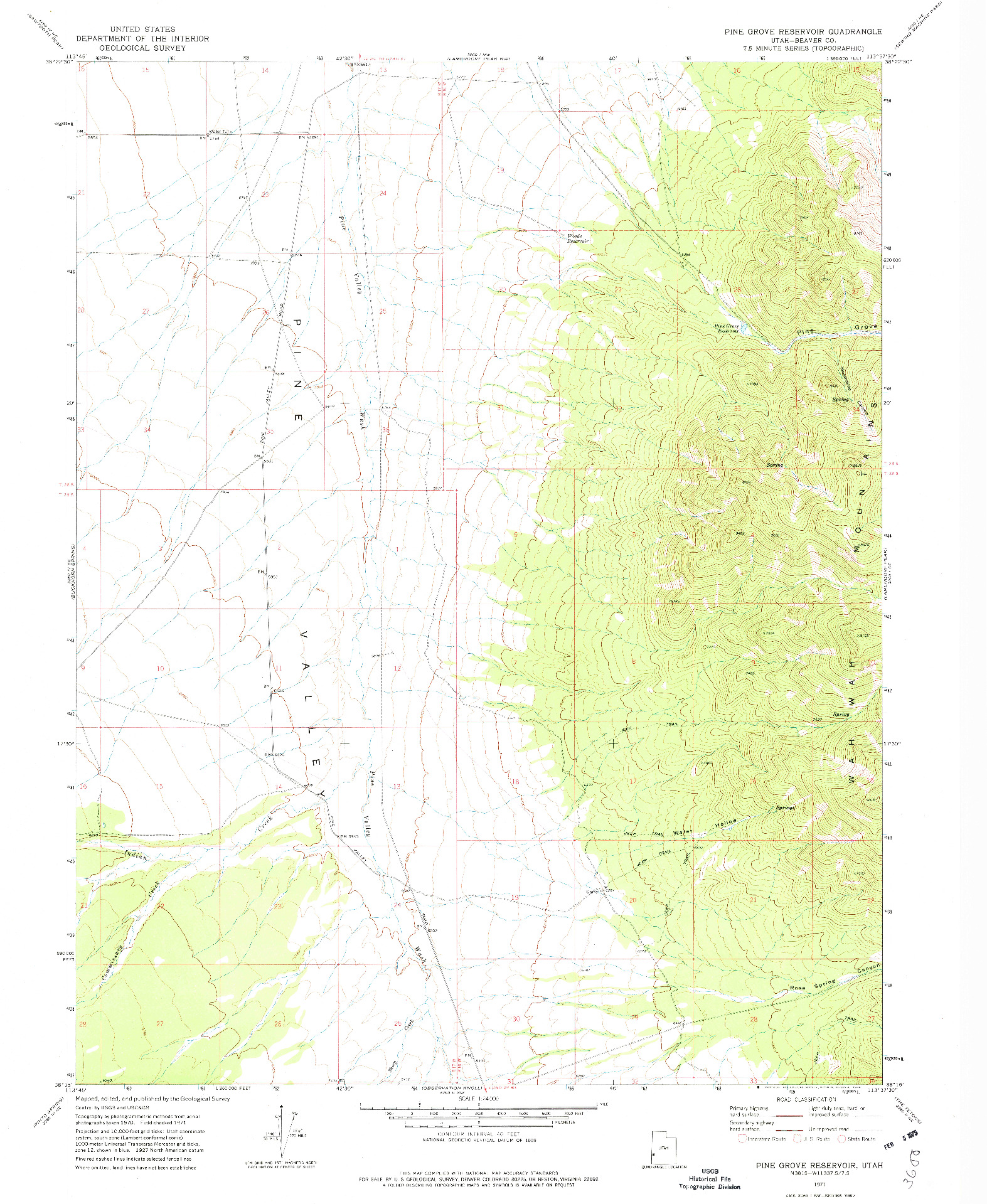 USGS 1:24000-SCALE QUADRANGLE FOR PINE GROVE RESERVOIR, UT 1971