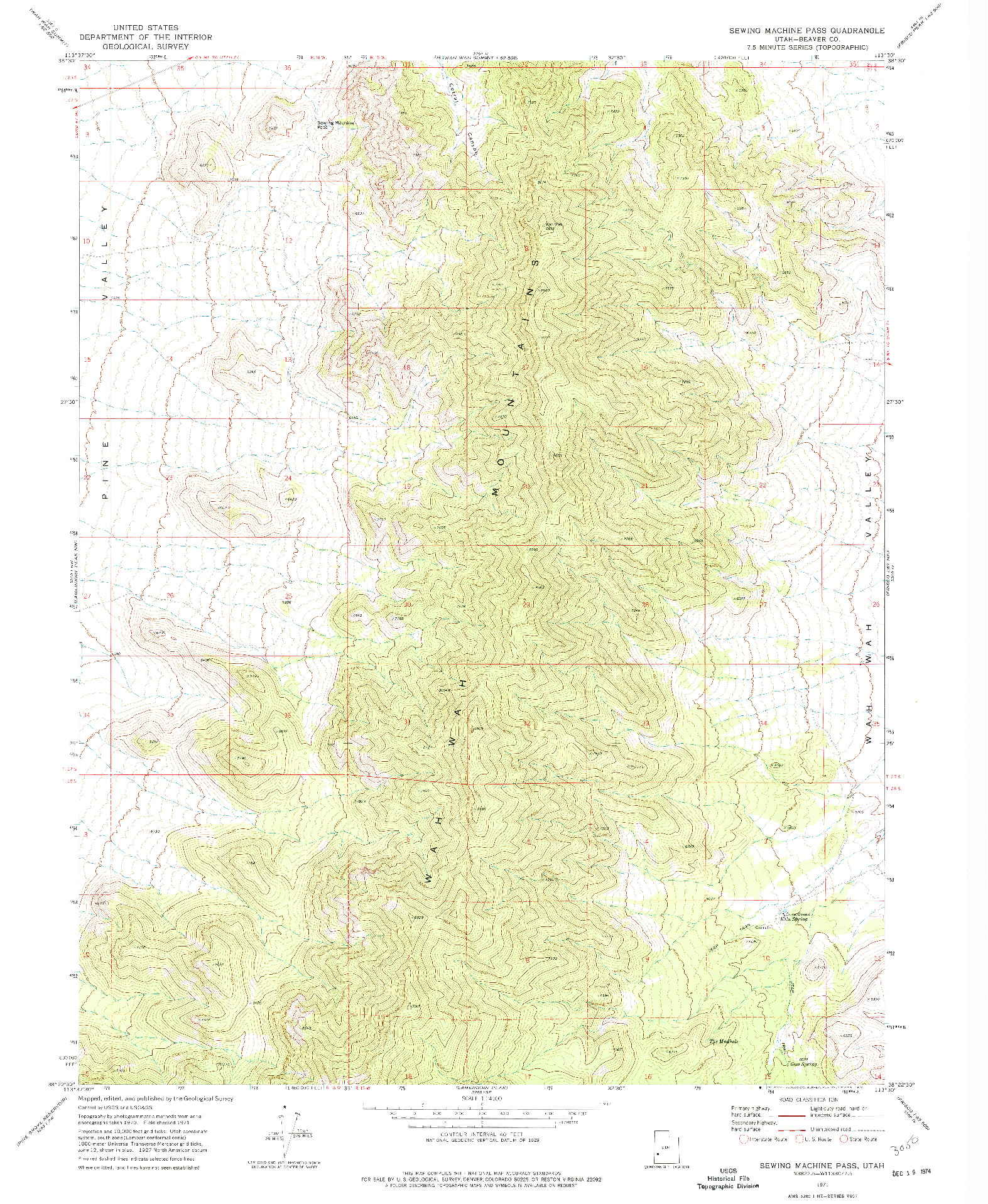 USGS 1:24000-SCALE QUADRANGLE FOR SEWING MACHINE PASS, UT 1971