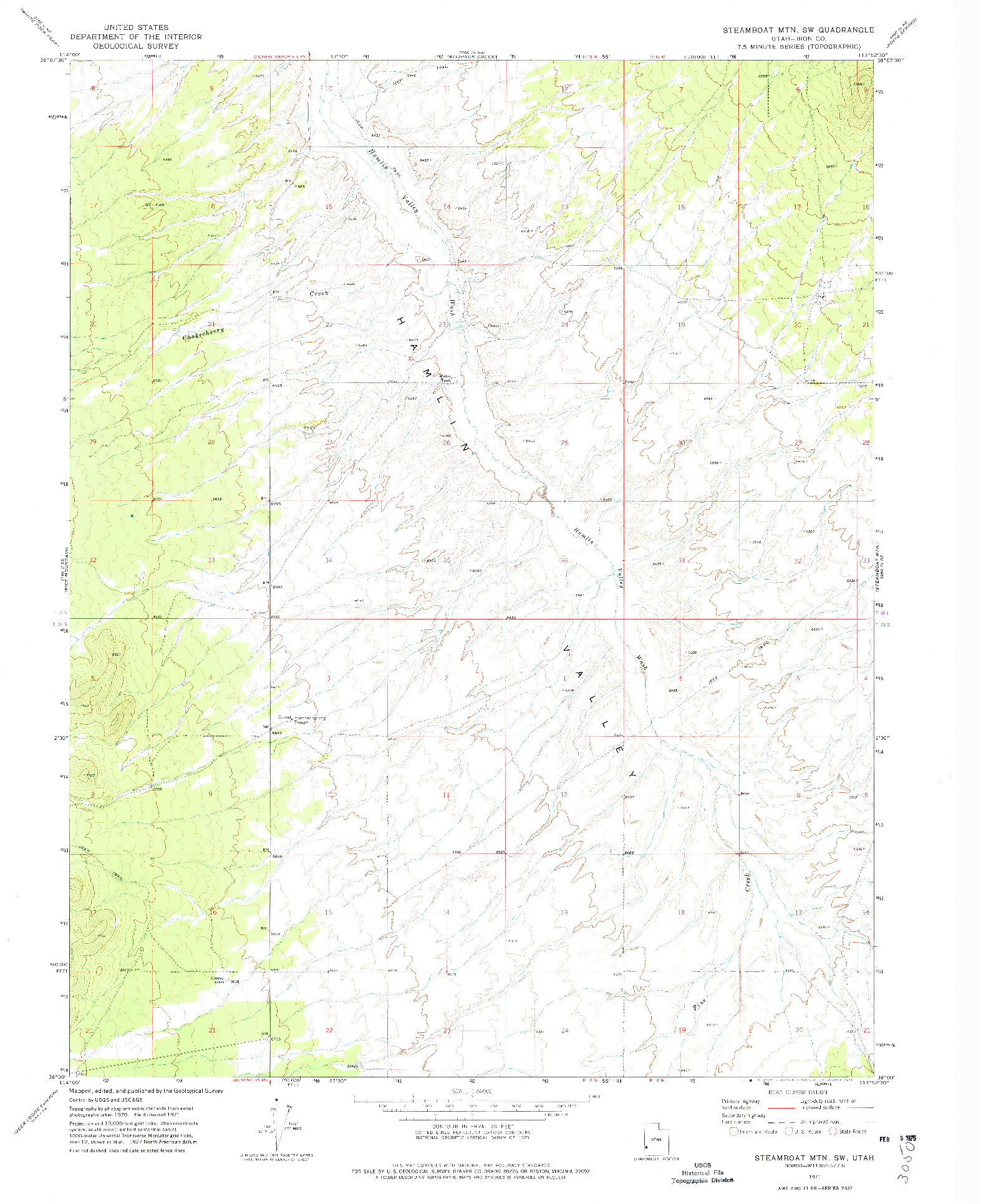 USGS 1:24000-SCALE QUADRANGLE FOR STEAMBOAT MTN SW, UT 1971