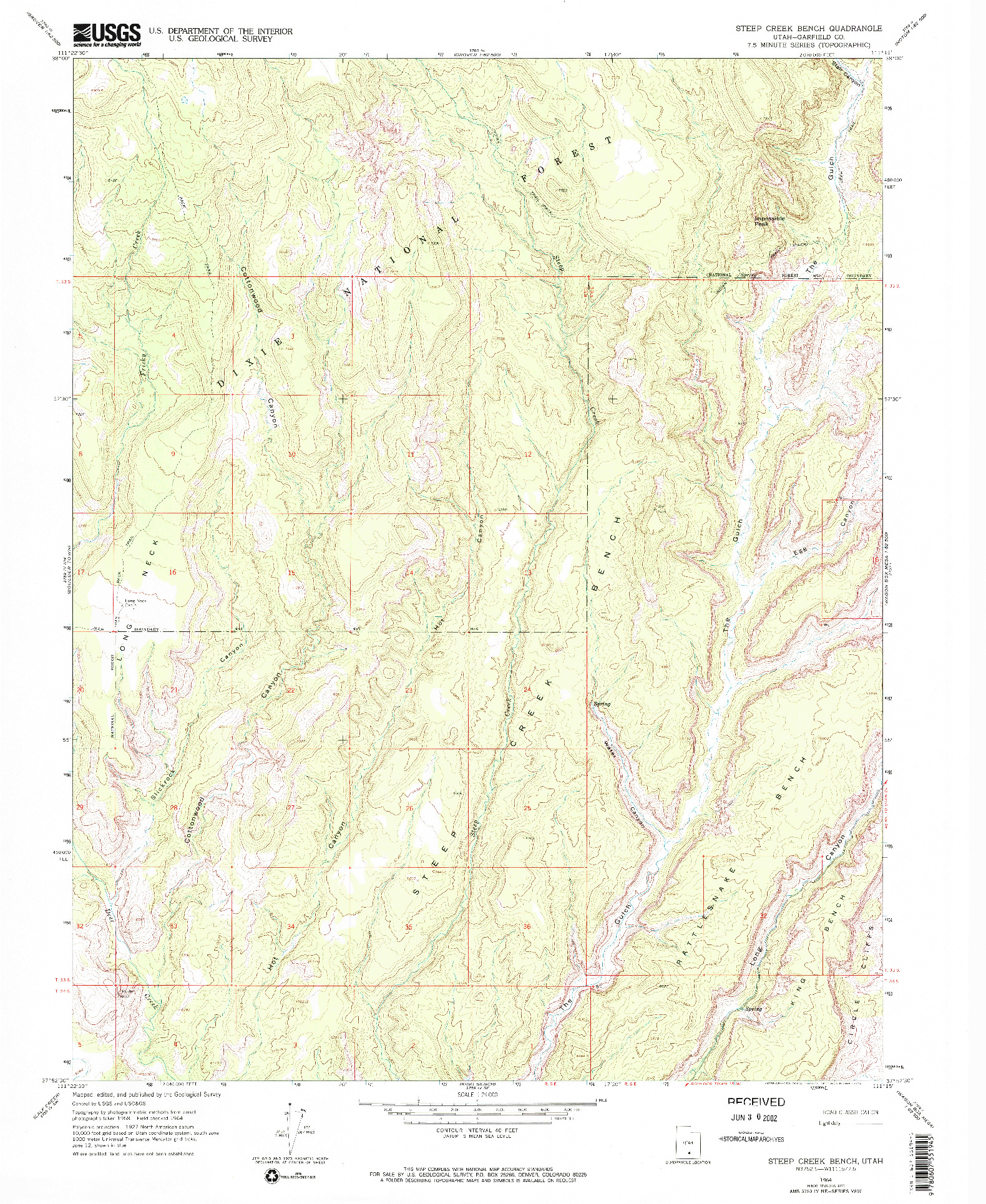 USGS 1:24000-SCALE QUADRANGLE FOR STEEP CREEK BENCH, UT 1964