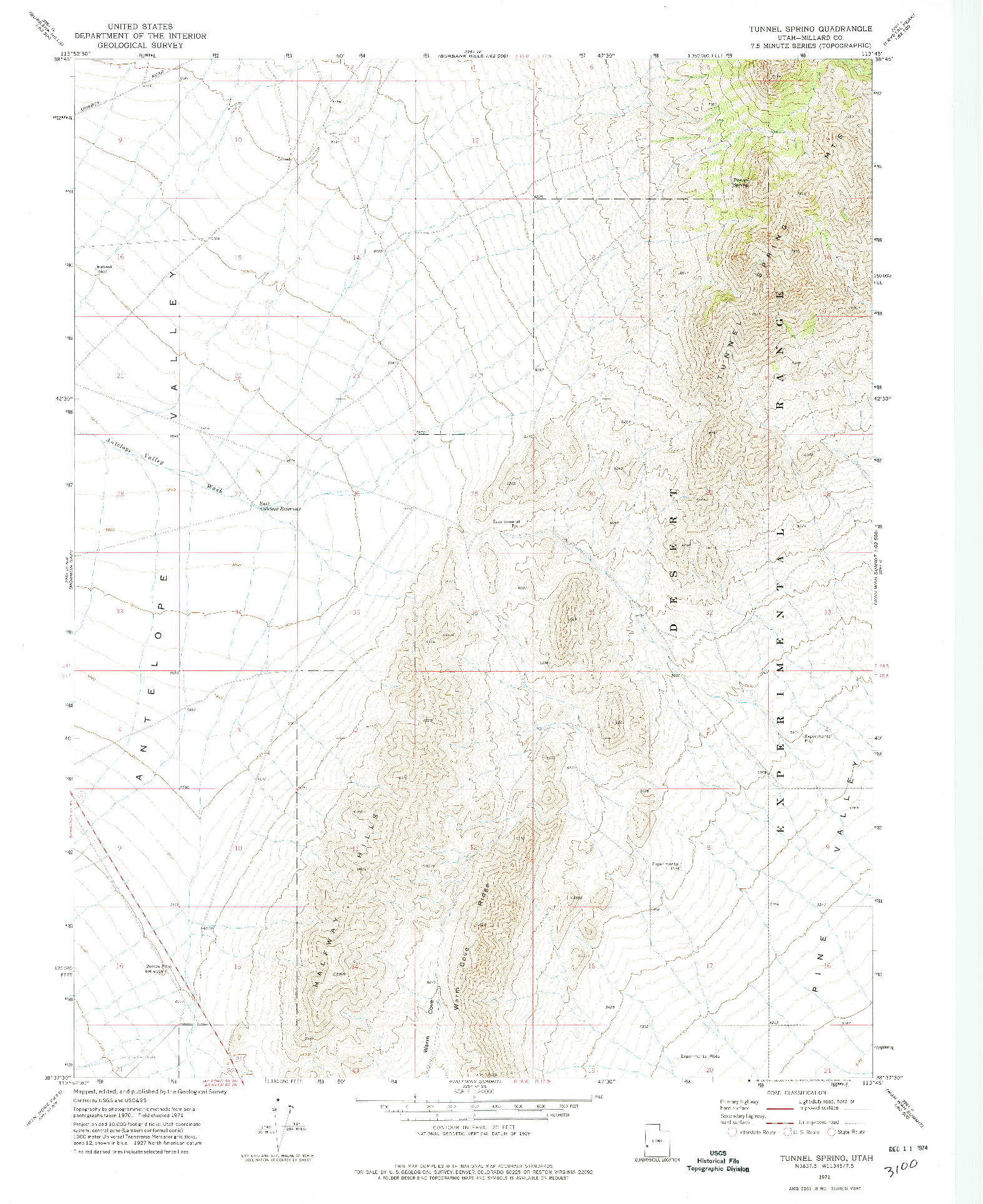 USGS 1:24000-SCALE QUADRANGLE FOR TUNNEL SPRING, UT 1971