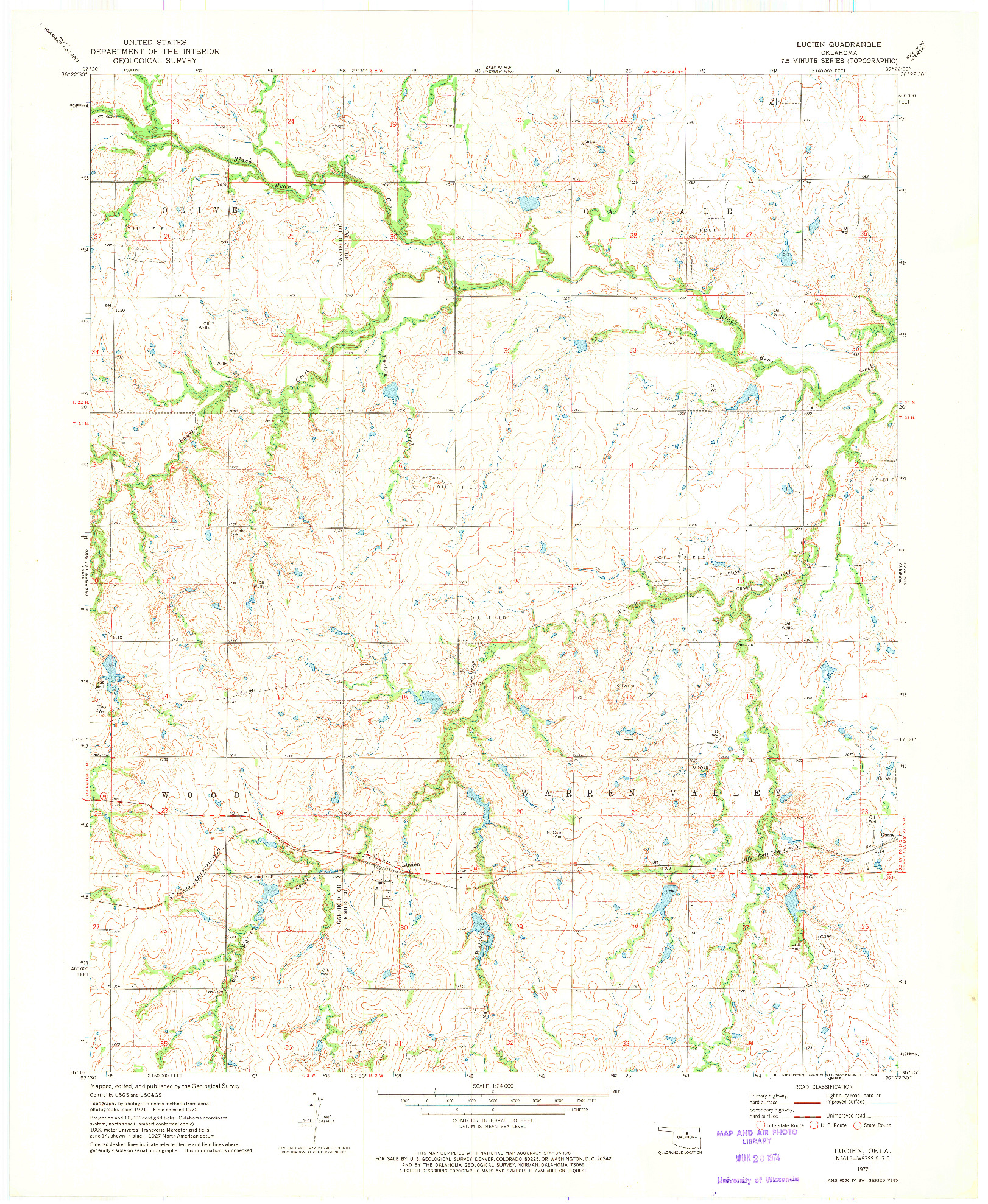 USGS 1:24000-SCALE QUADRANGLE FOR LUCIEN, OK 1972
