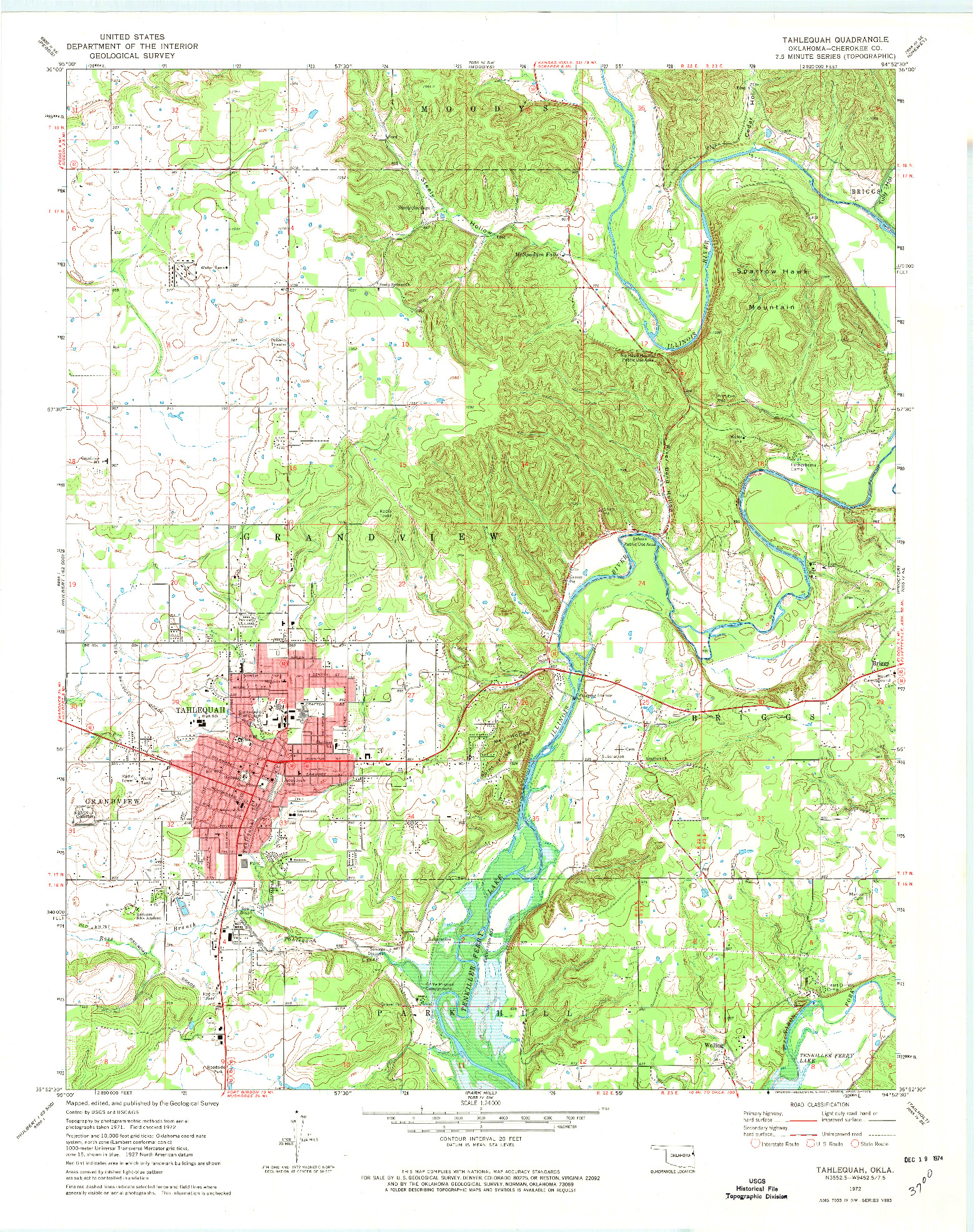 USGS 1:24000-SCALE QUADRANGLE FOR TAHLEQUAH, OK 1972