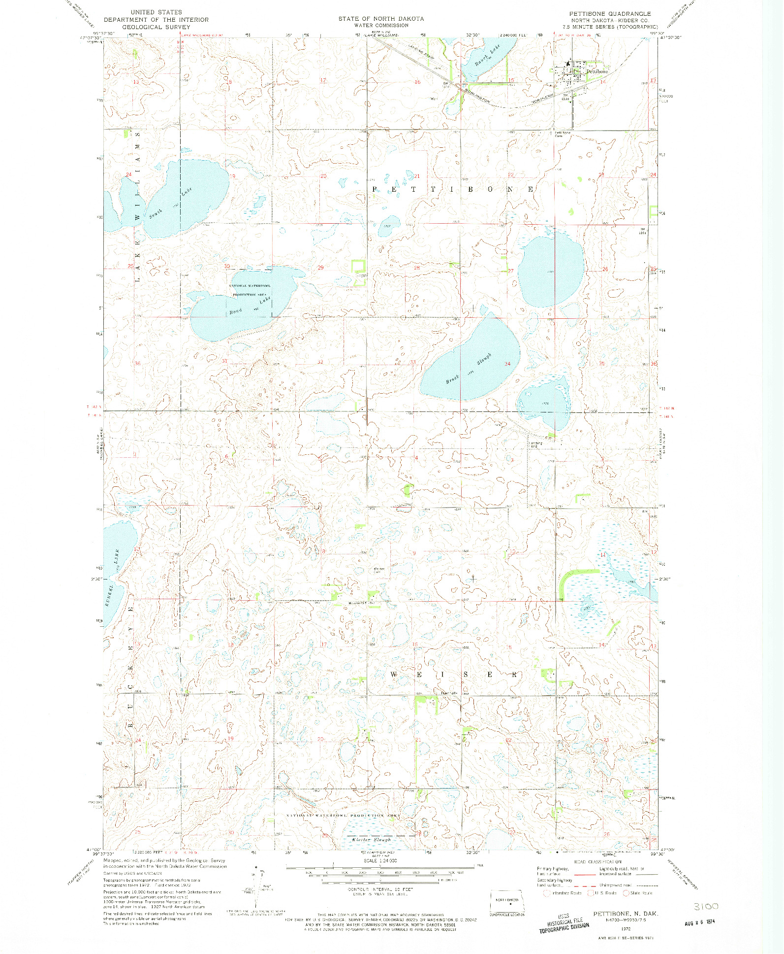 USGS 1:24000-SCALE QUADRANGLE FOR PETTIBONE, ND 1972