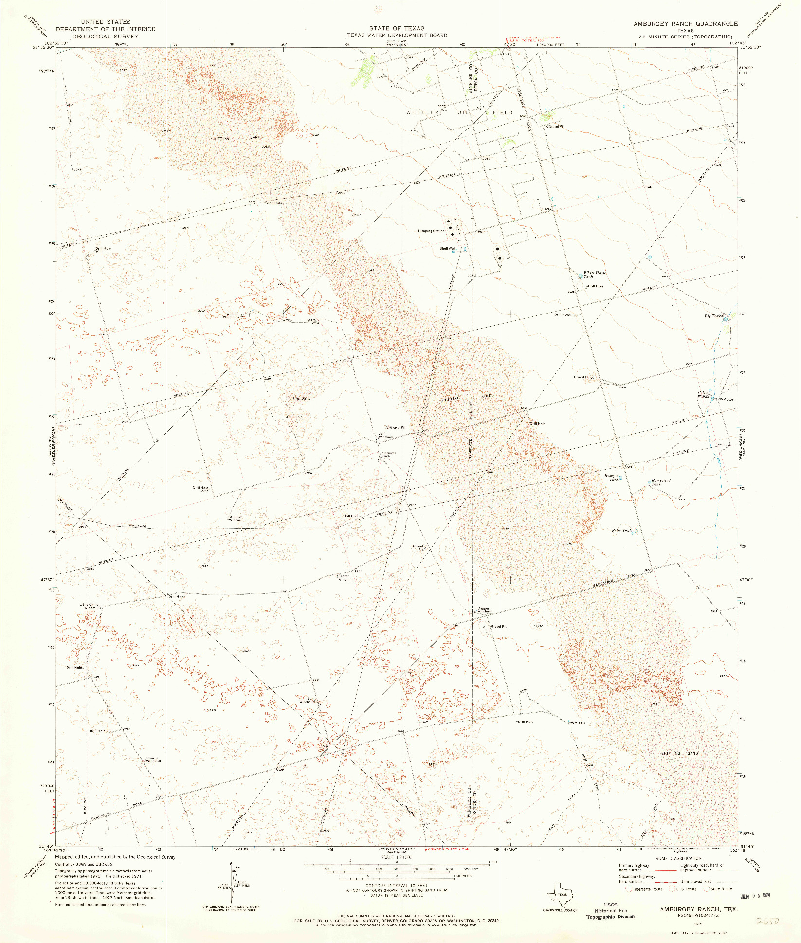 USGS 1:24000-SCALE QUADRANGLE FOR AMBURGEY RANCH, TX 1971