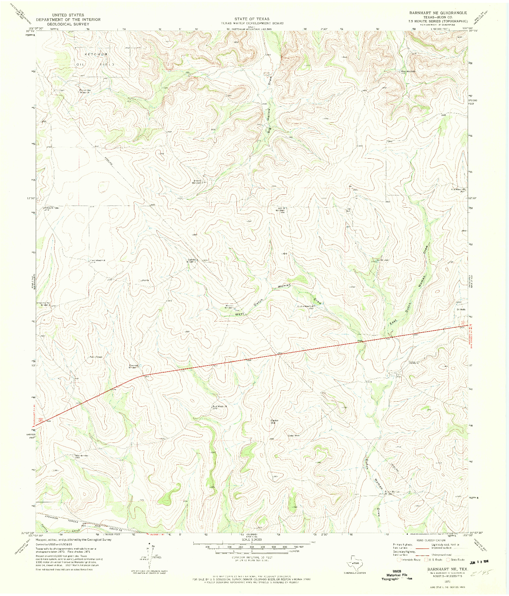 USGS 1:24000-SCALE QUADRANGLE FOR BARNHART NE, TX 1971