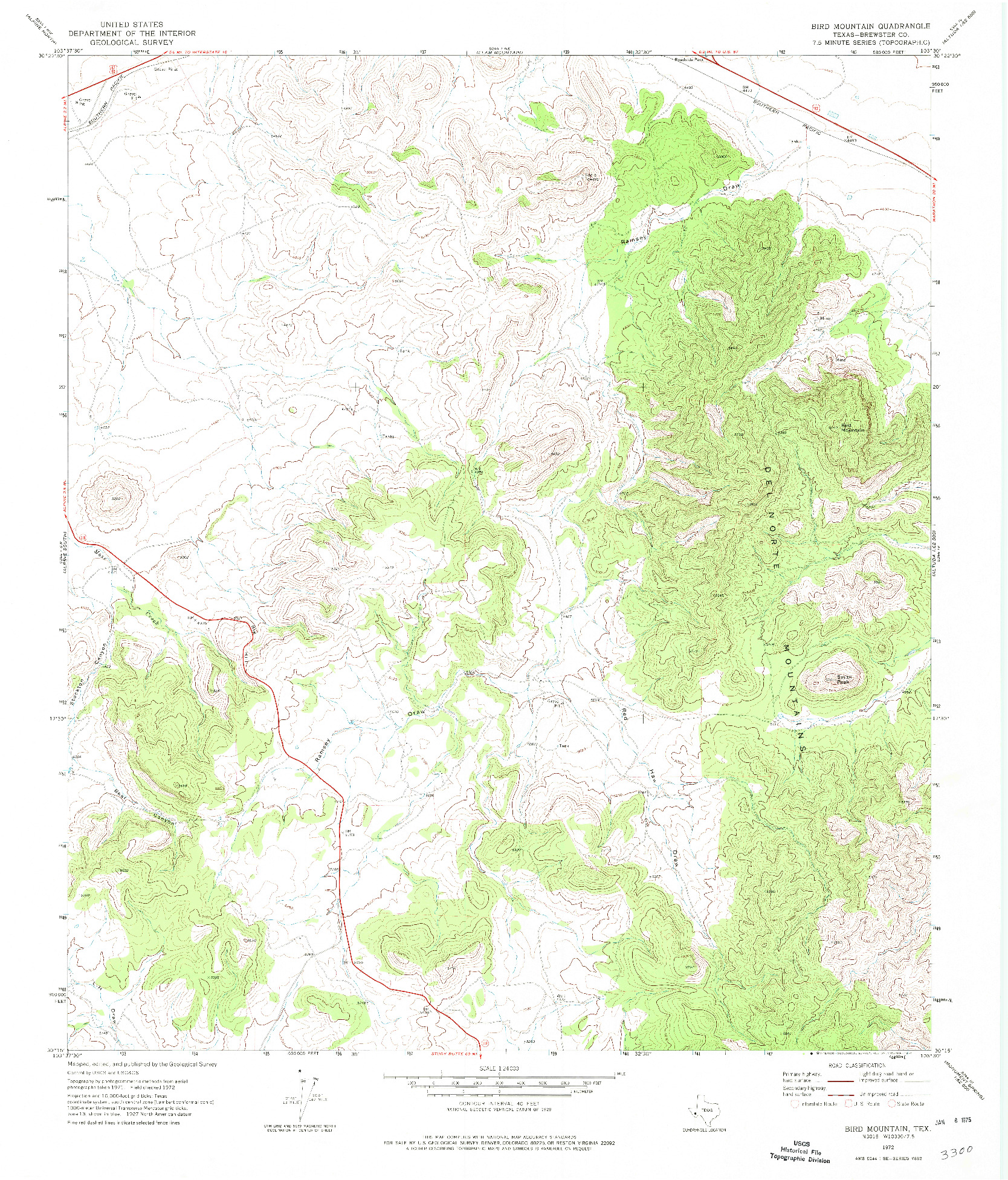 USGS 1:24000-SCALE QUADRANGLE FOR BIRD MOUNTAIN, TX 1972