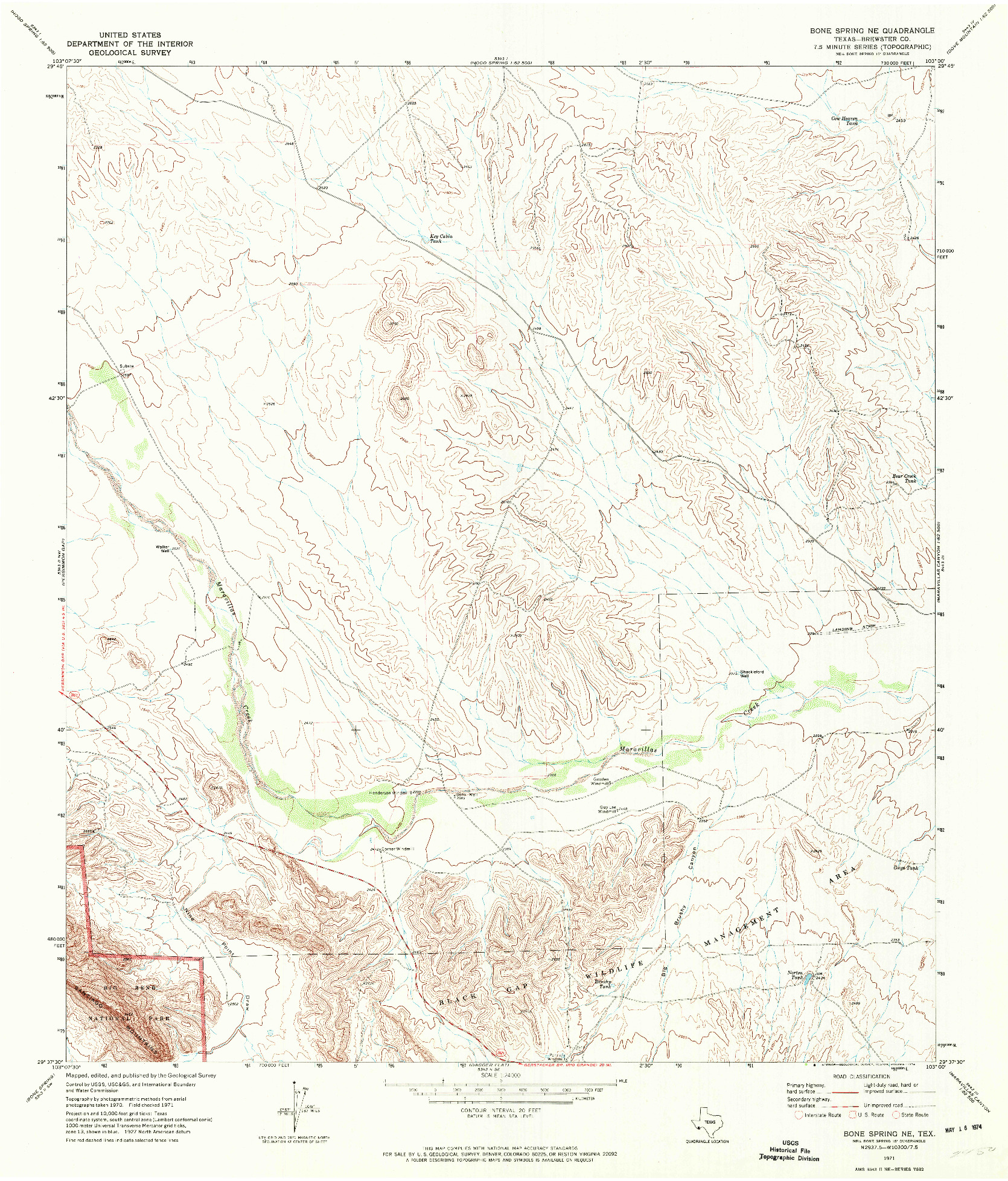 USGS 1:24000-SCALE QUADRANGLE FOR BONE SPRING NE, TX 1971