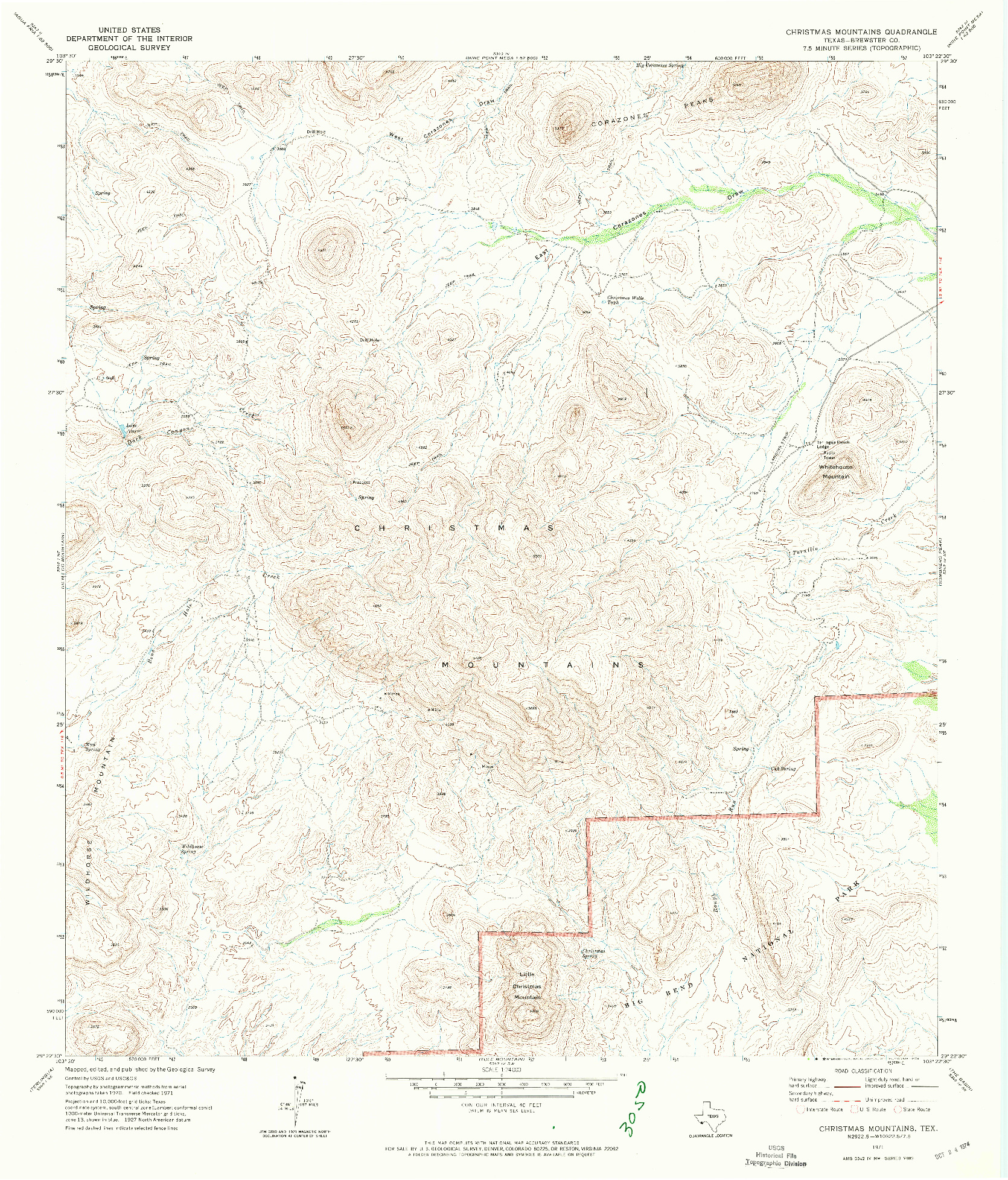 USGS 1:24000-SCALE QUADRANGLE FOR CHRISTMAS MOUNTIANS, TX 1971