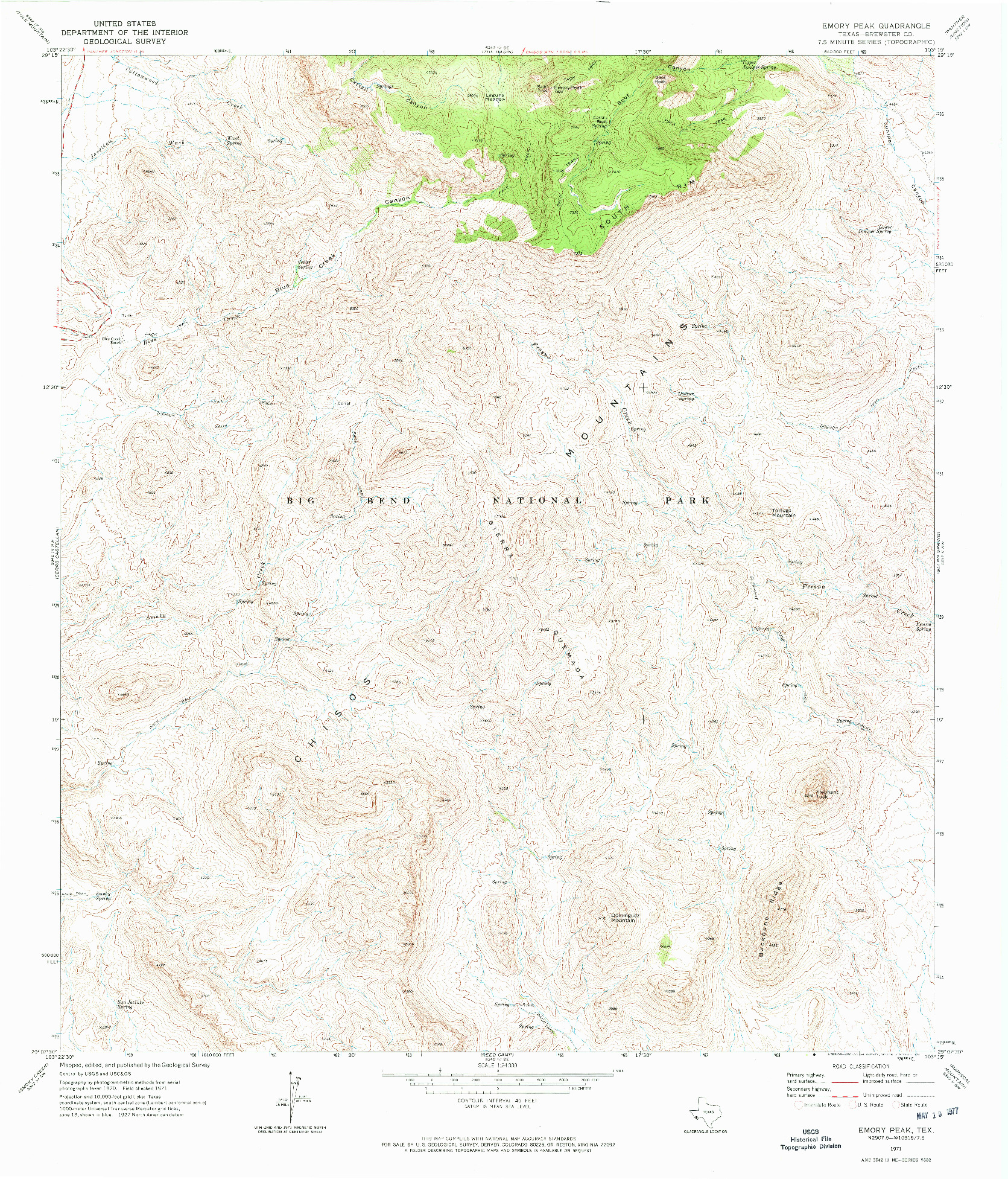 USGS 1:24000-SCALE QUADRANGLE FOR EMORY PEAK, TX 1971