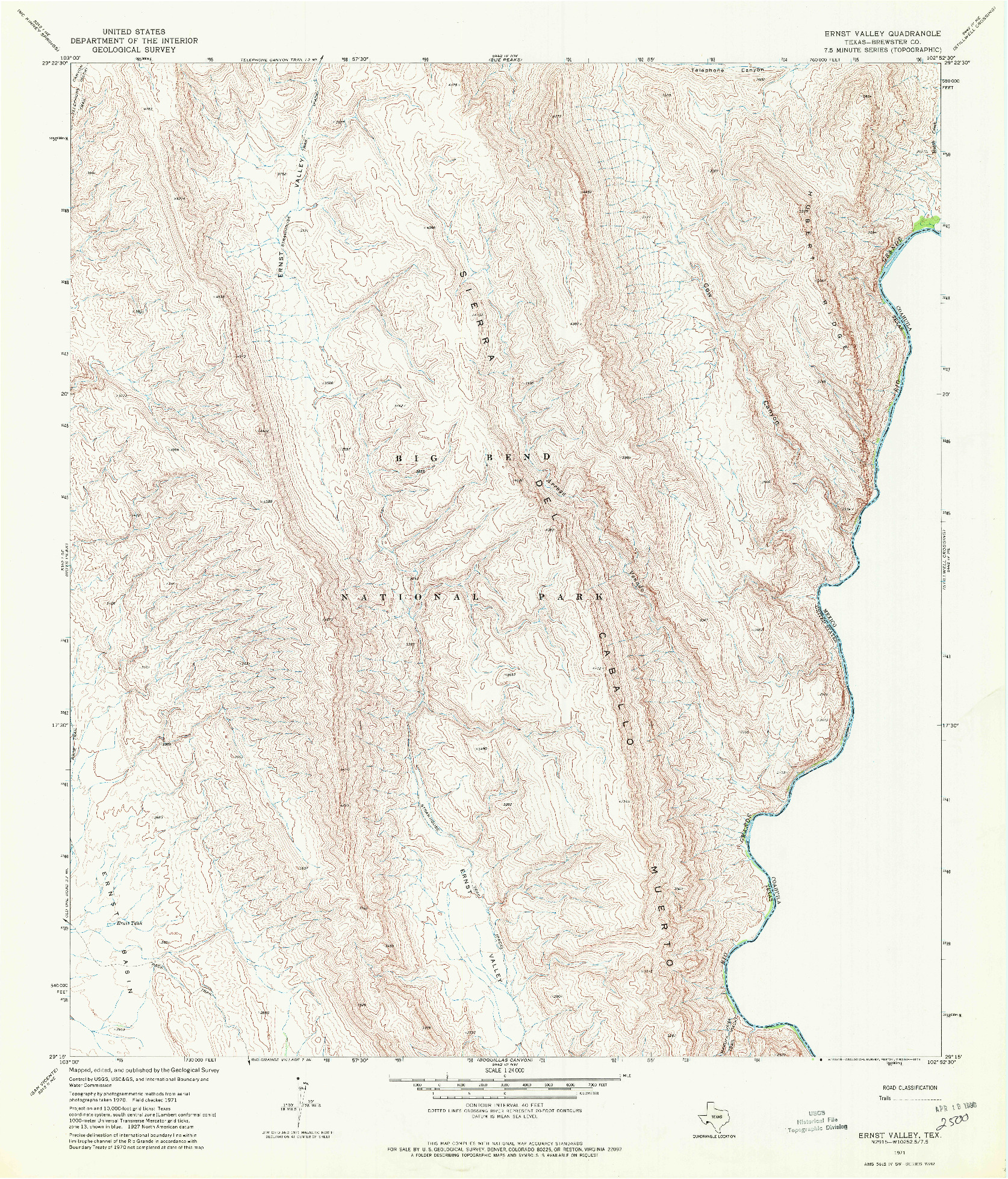 USGS 1:24000-SCALE QUADRANGLE FOR ERNST VALLEY, TX 1971