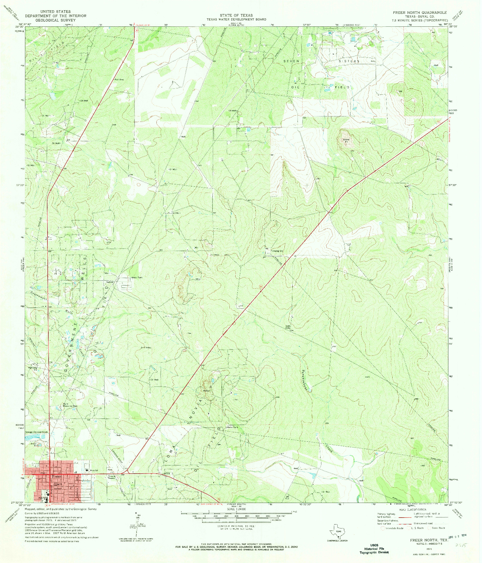 USGS 1:24000-SCALE QUADRANGLE FOR FREER NORTH, TX 1971