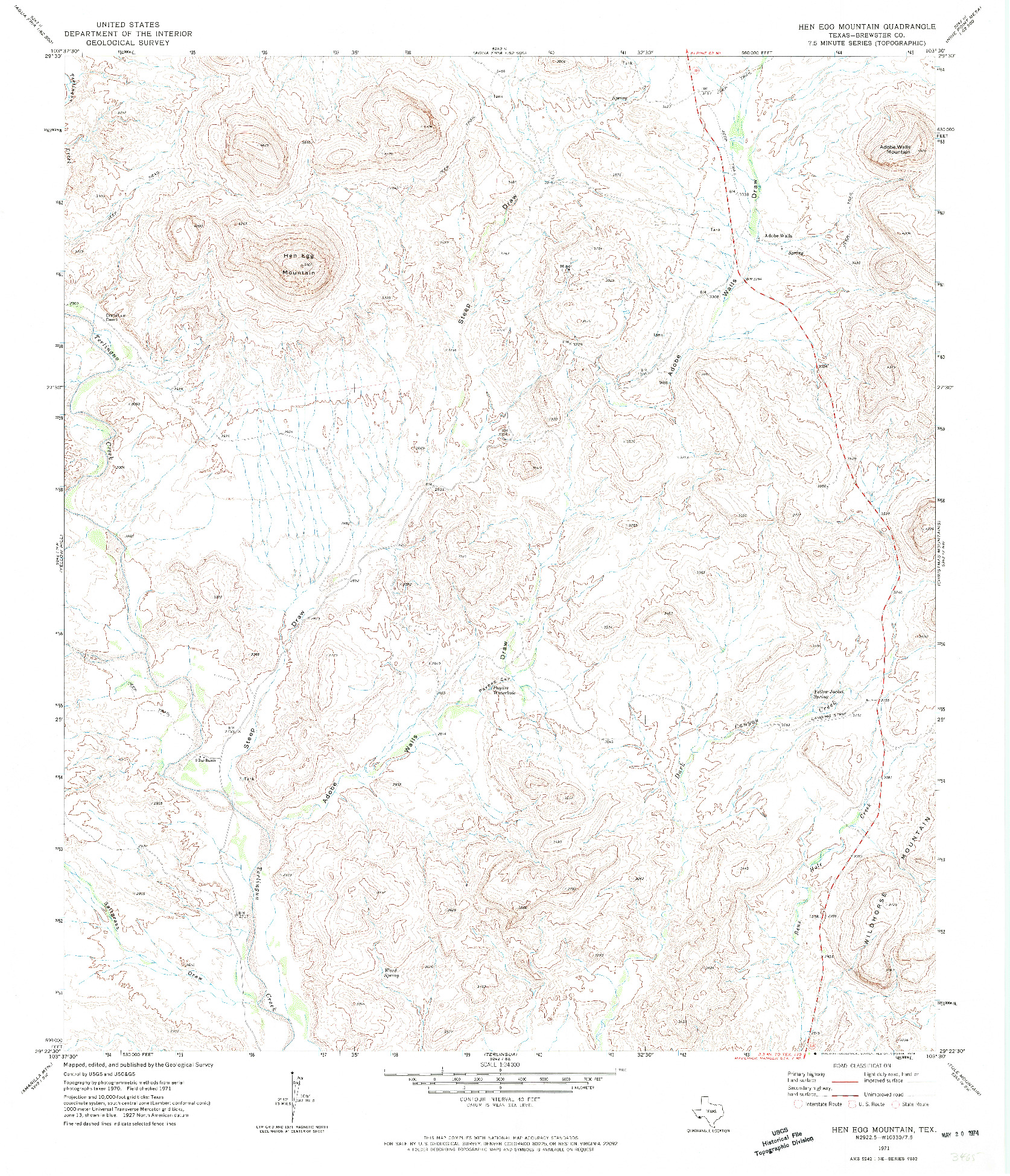 USGS 1:24000-SCALE QUADRANGLE FOR HEN EGG MOUNTAIN, TX 1971