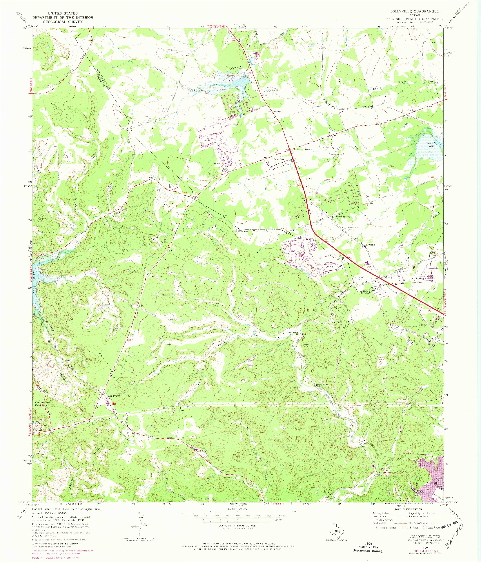 USGS 1:24000-SCALE QUADRANGLE FOR JOLLYVILLE, TX 1968