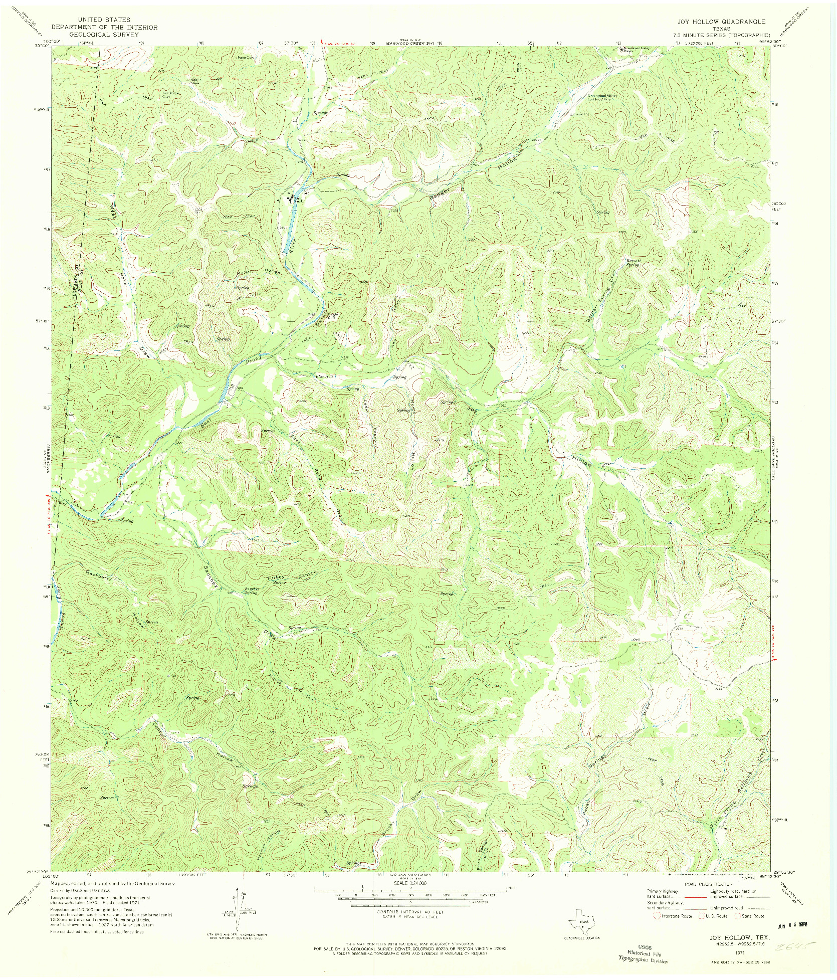 USGS 1:24000-SCALE QUADRANGLE FOR JOY HOLLOW, TX 1971