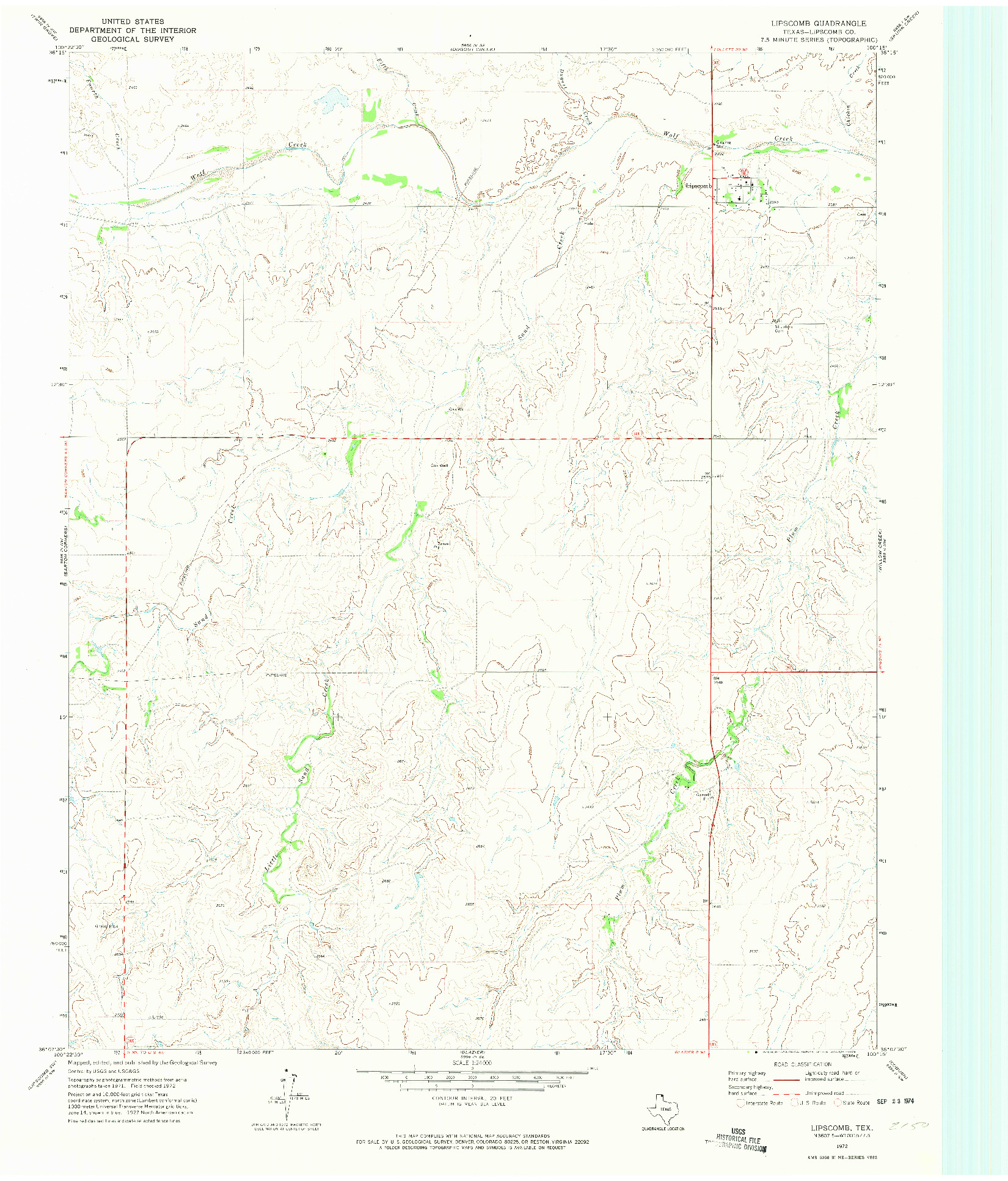 USGS 1:24000-SCALE QUADRANGLE FOR LIPSCOMB, TX 1972