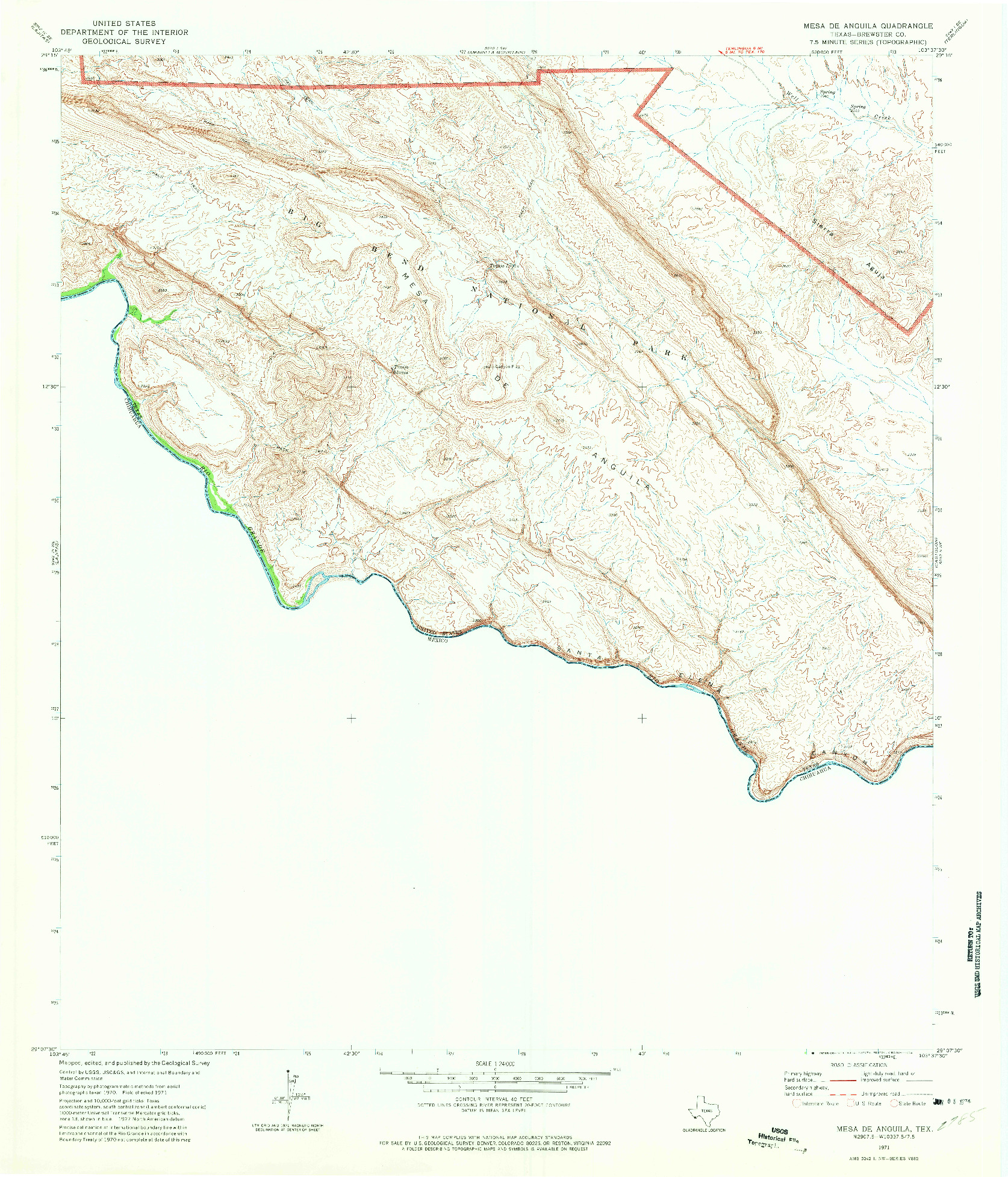 USGS 1:24000-SCALE QUADRANGLE FOR MESA DE ANGUILA, TX 1971