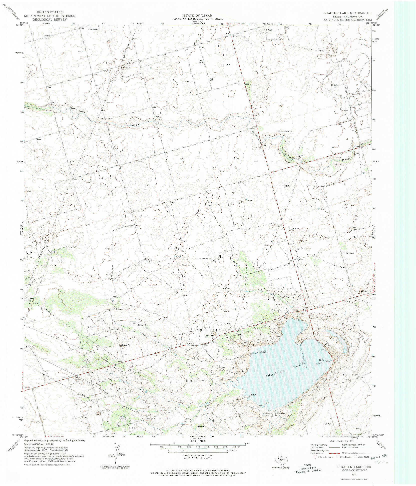 USGS 1:24000-SCALE QUADRANGLE FOR SHAFTER LAKE, TX 1971