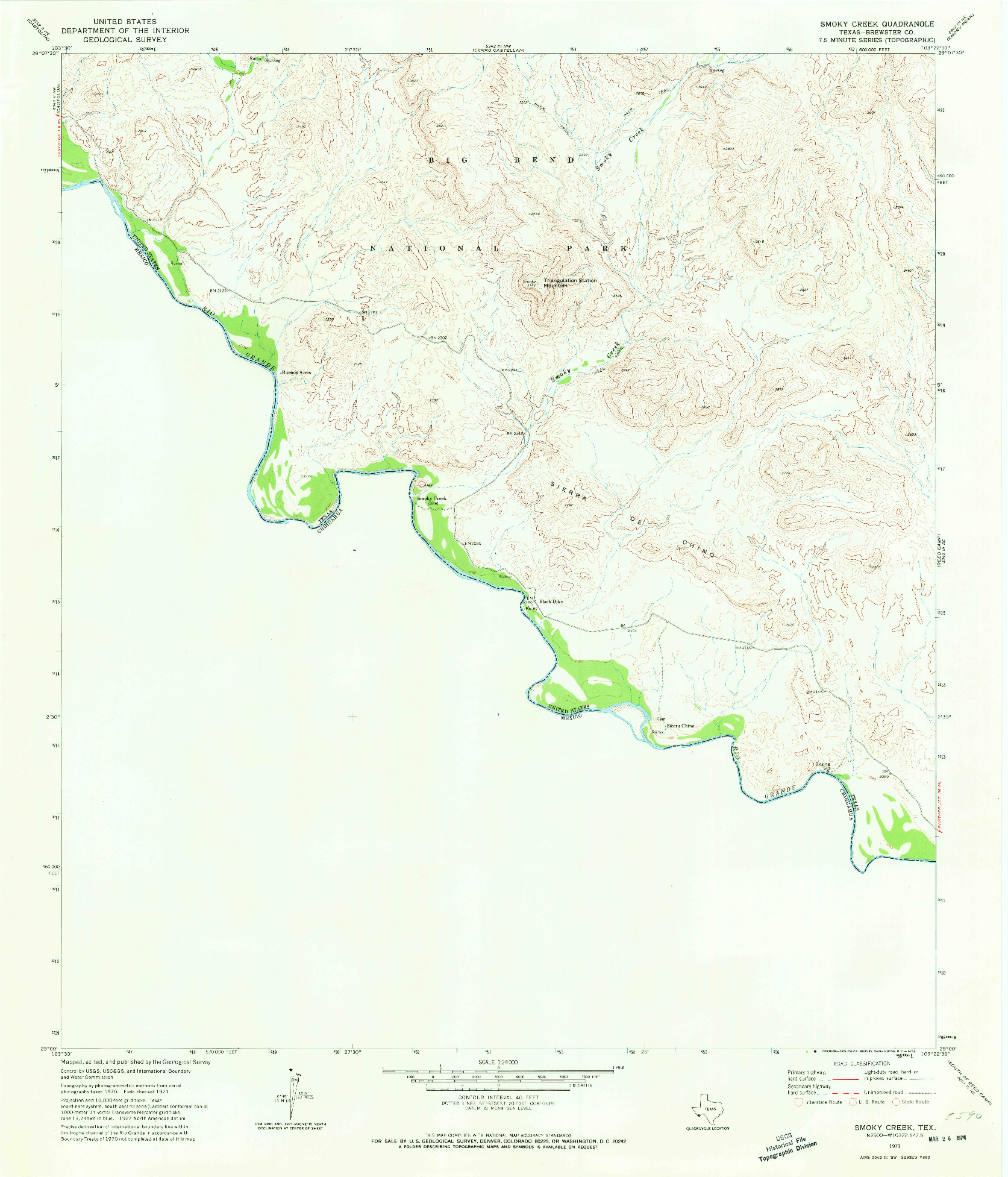 USGS 1:24000-SCALE QUADRANGLE FOR SMOKY CREEK, TX 1971