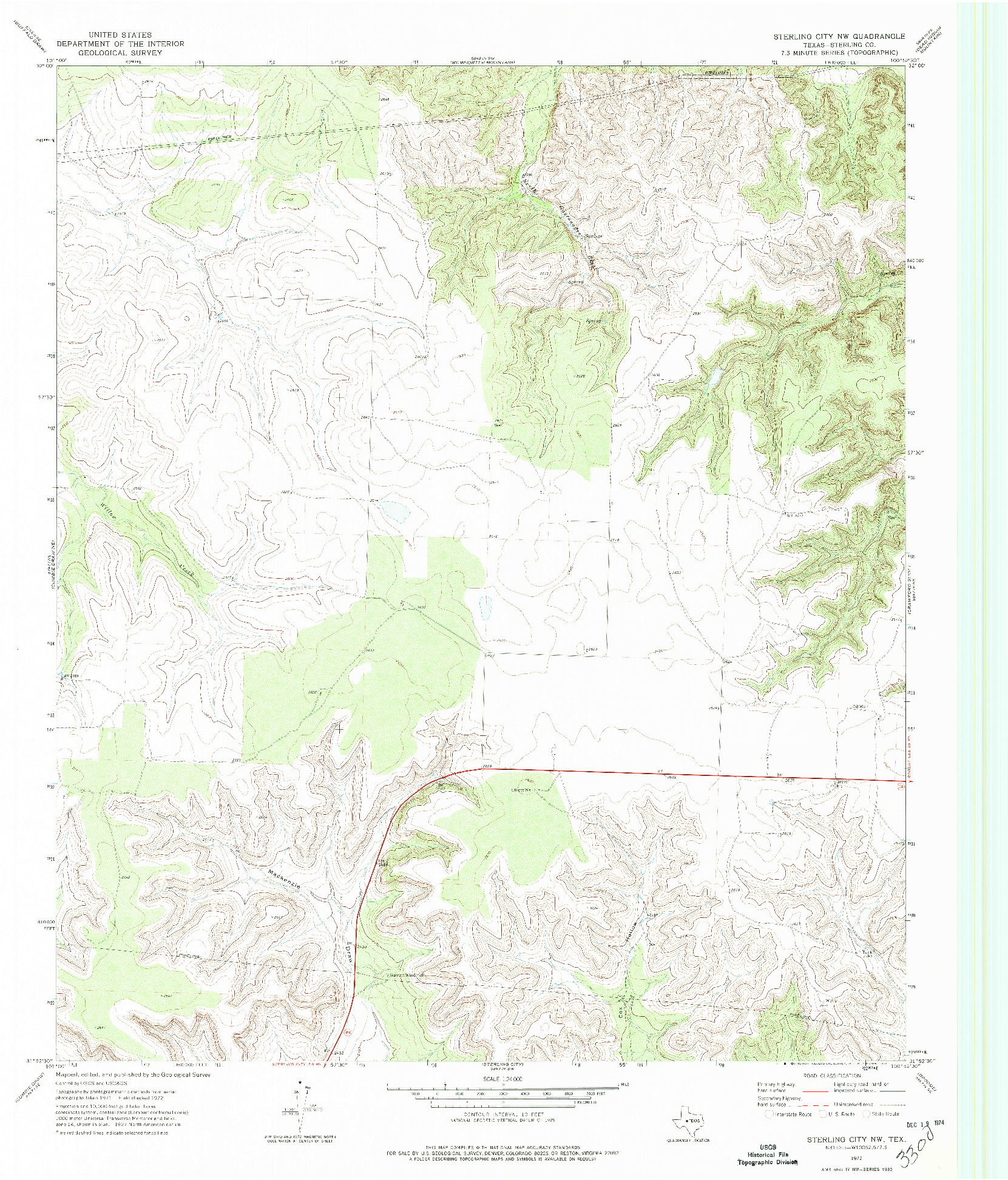 USGS 1:24000-SCALE QUADRANGLE FOR STERLING CITY NW, TX 1972