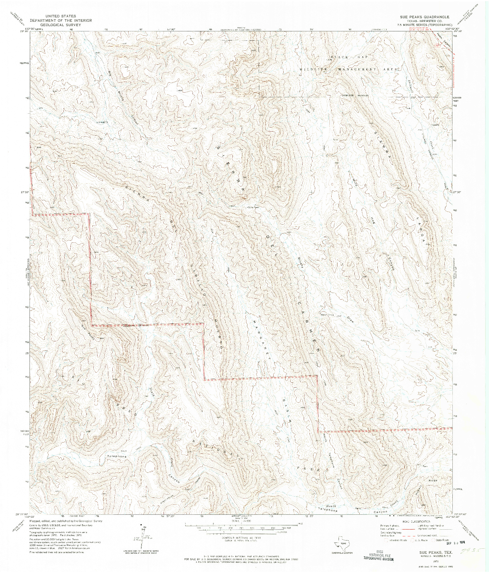 USGS 1:24000-SCALE QUADRANGLE FOR SUE PEAKS, TX 1971