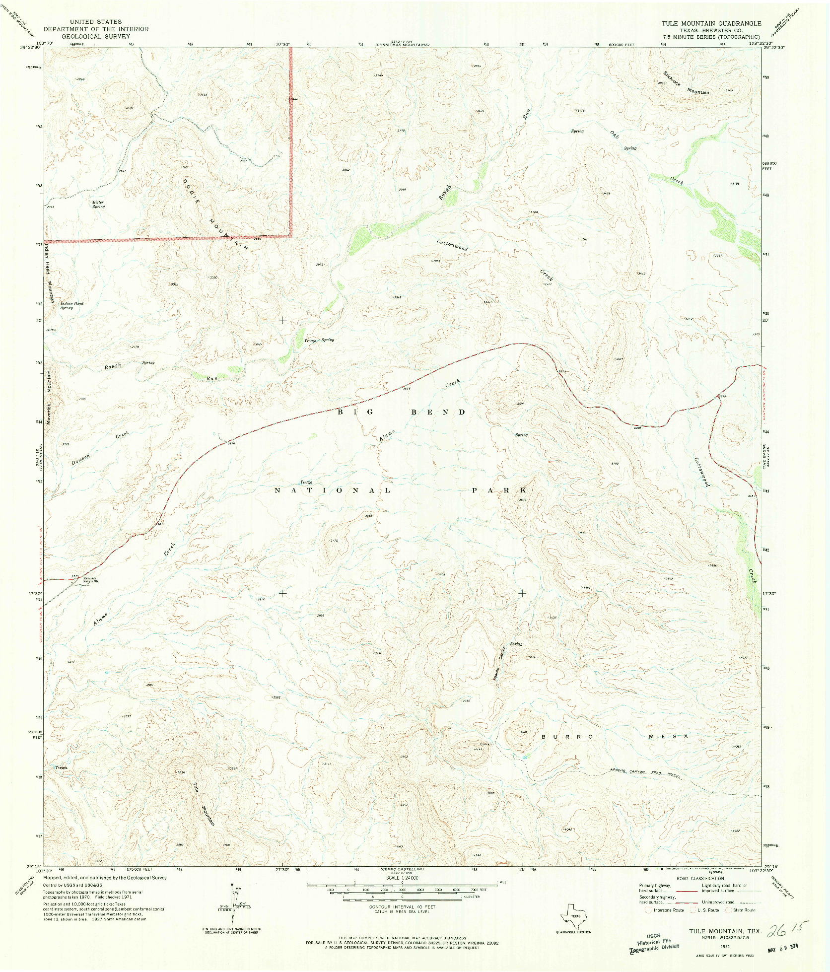 USGS 1:24000-SCALE QUADRANGLE FOR TULE MOUNTAIN, TX 1971