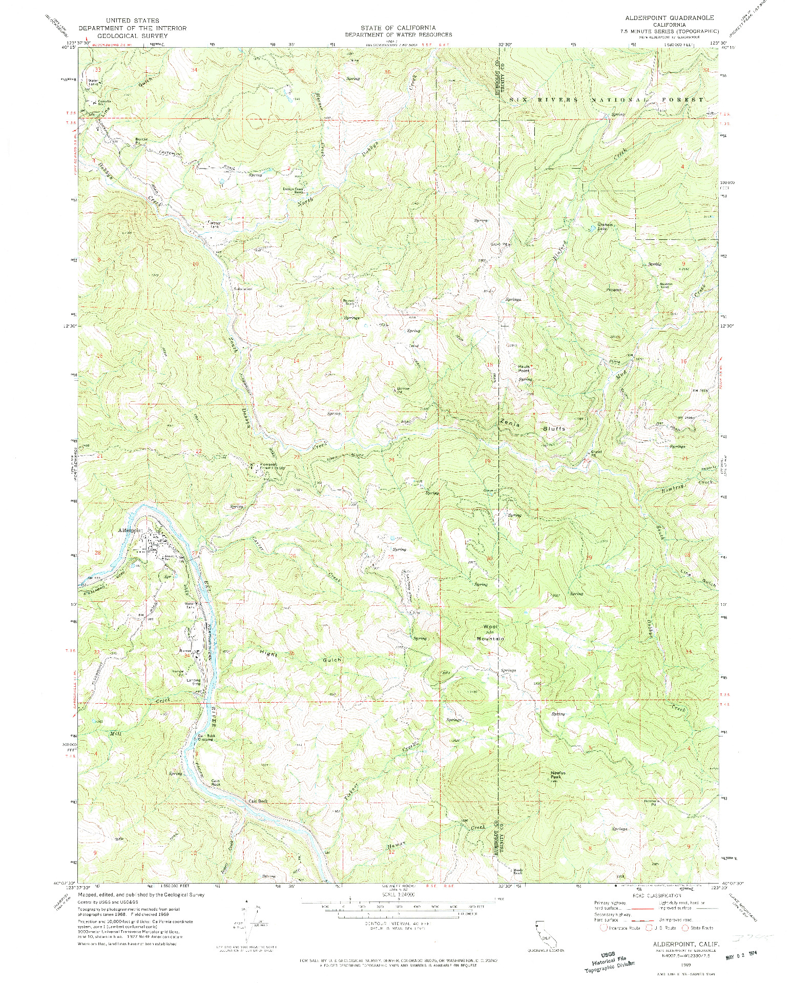 USGS 1:24000-SCALE QUADRANGLE FOR ALDERPOINT, CA 1969